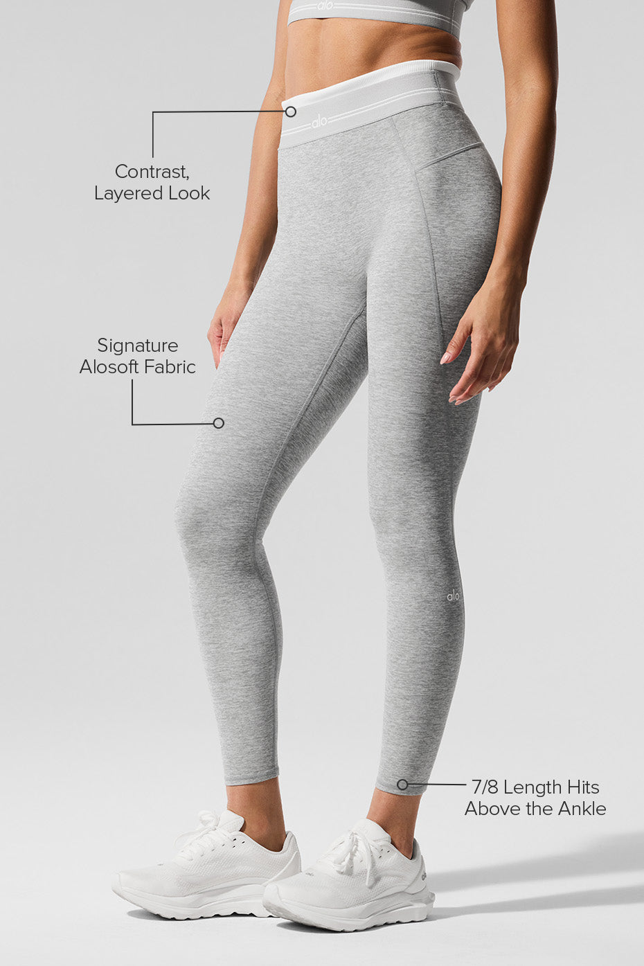 Legging 7/8 taille haute Alosoft Better Together - Gris chiné sport/Blanc