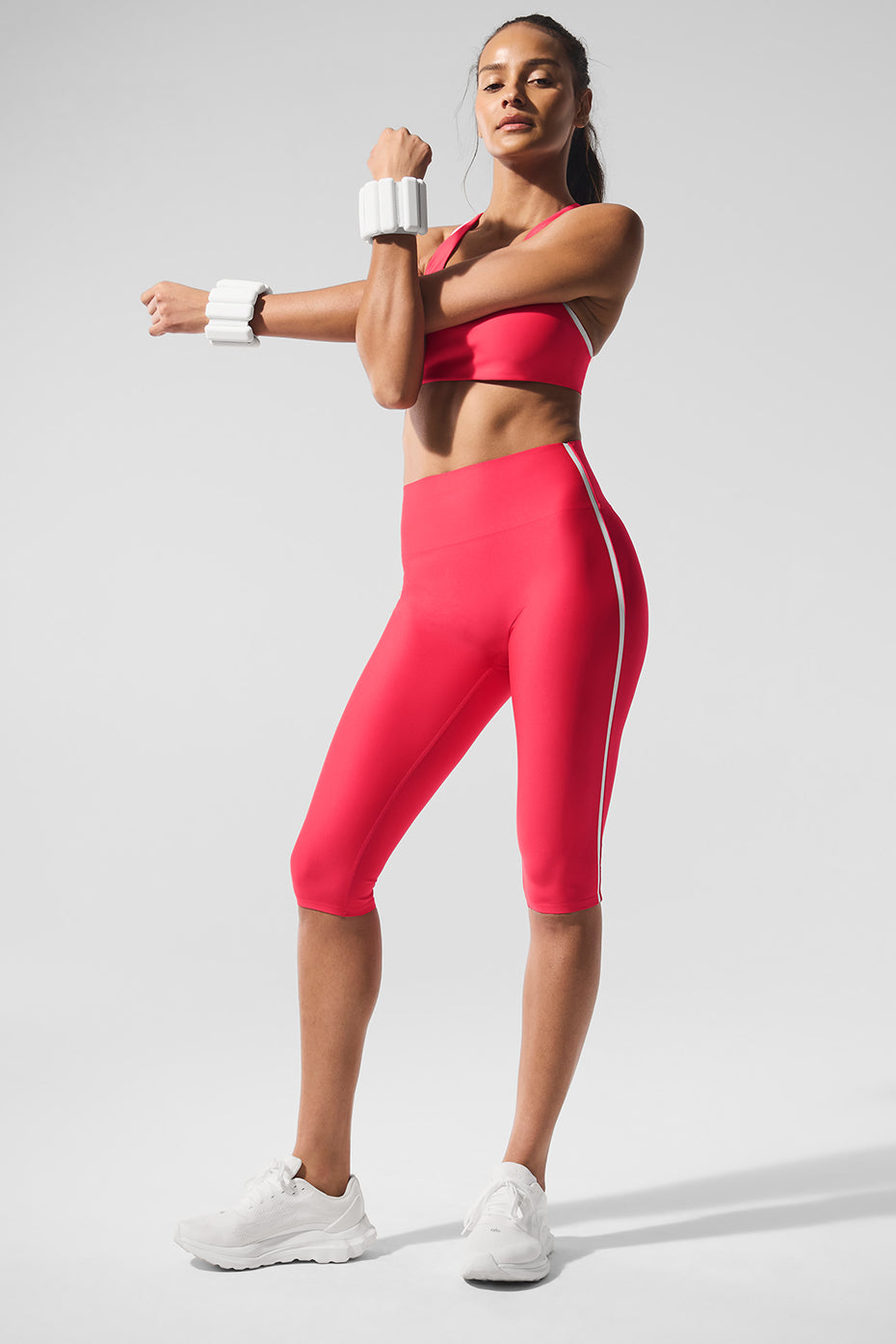 Legging corsaire taille haute Airlift Super Sleek à contrastes - Rouge bonbon/Blanc