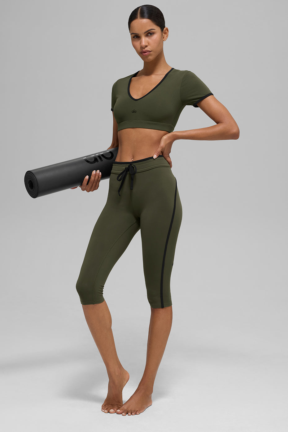Legging corsaire taille haute Airbrush Race Pace - Olive verte/Noir