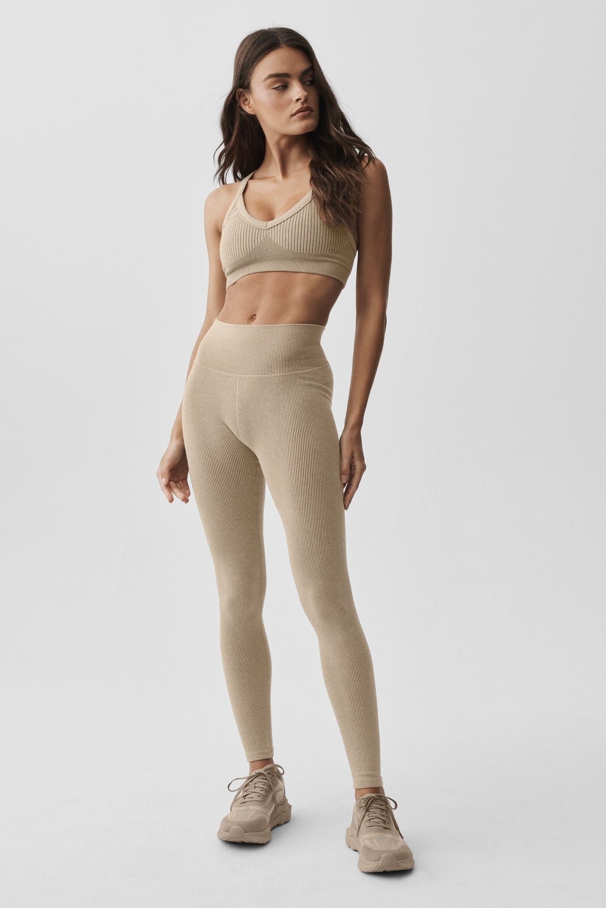 Legging taille haute bicolore côtelé sans coutures - Gravier chiné
