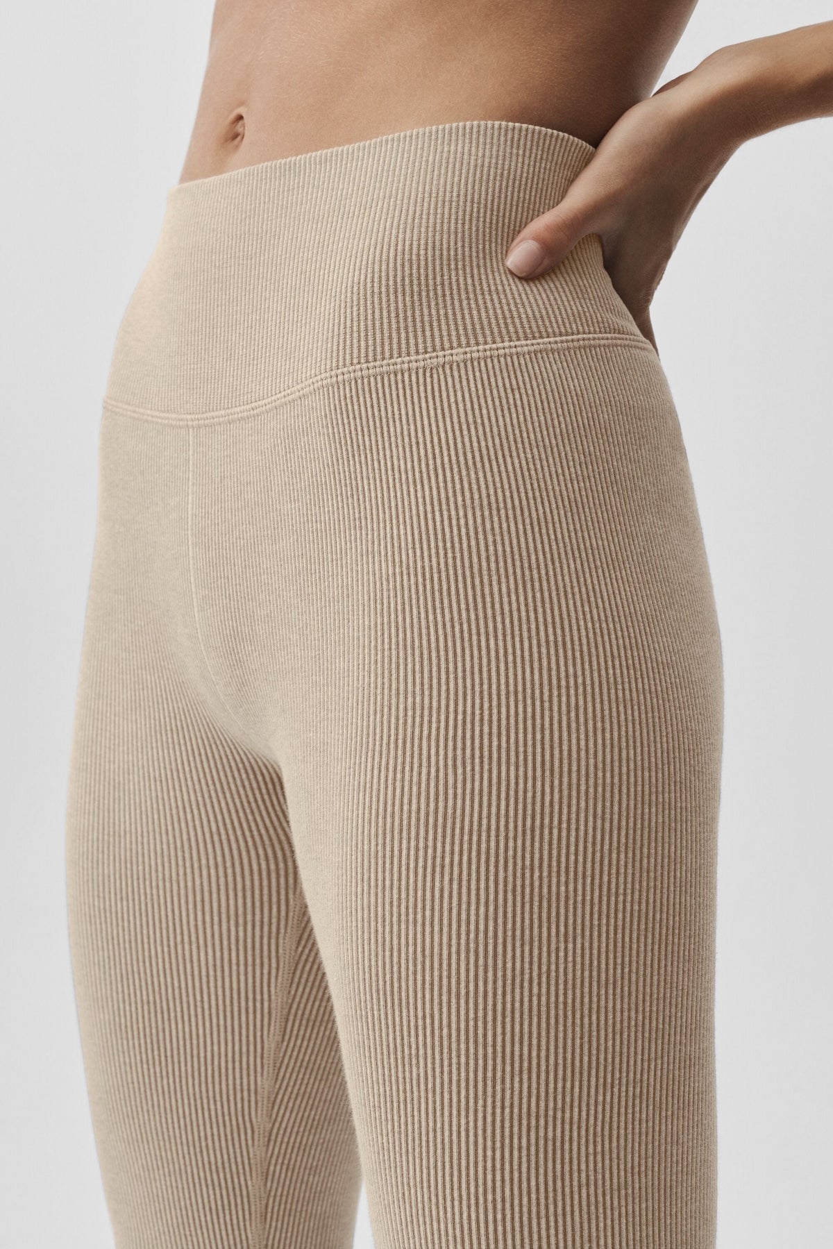 Legging taille haute bicolore côtelé sans coutures - Gravier chiné