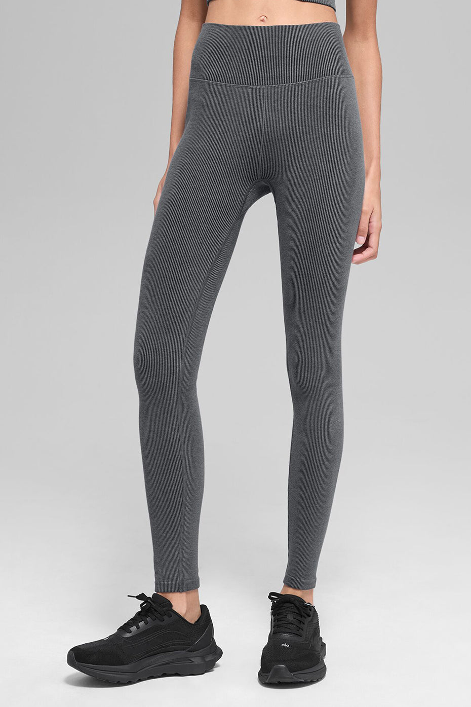 Legging taille haute bicolore côtelé sans coutures - Gris brume foncé chiné