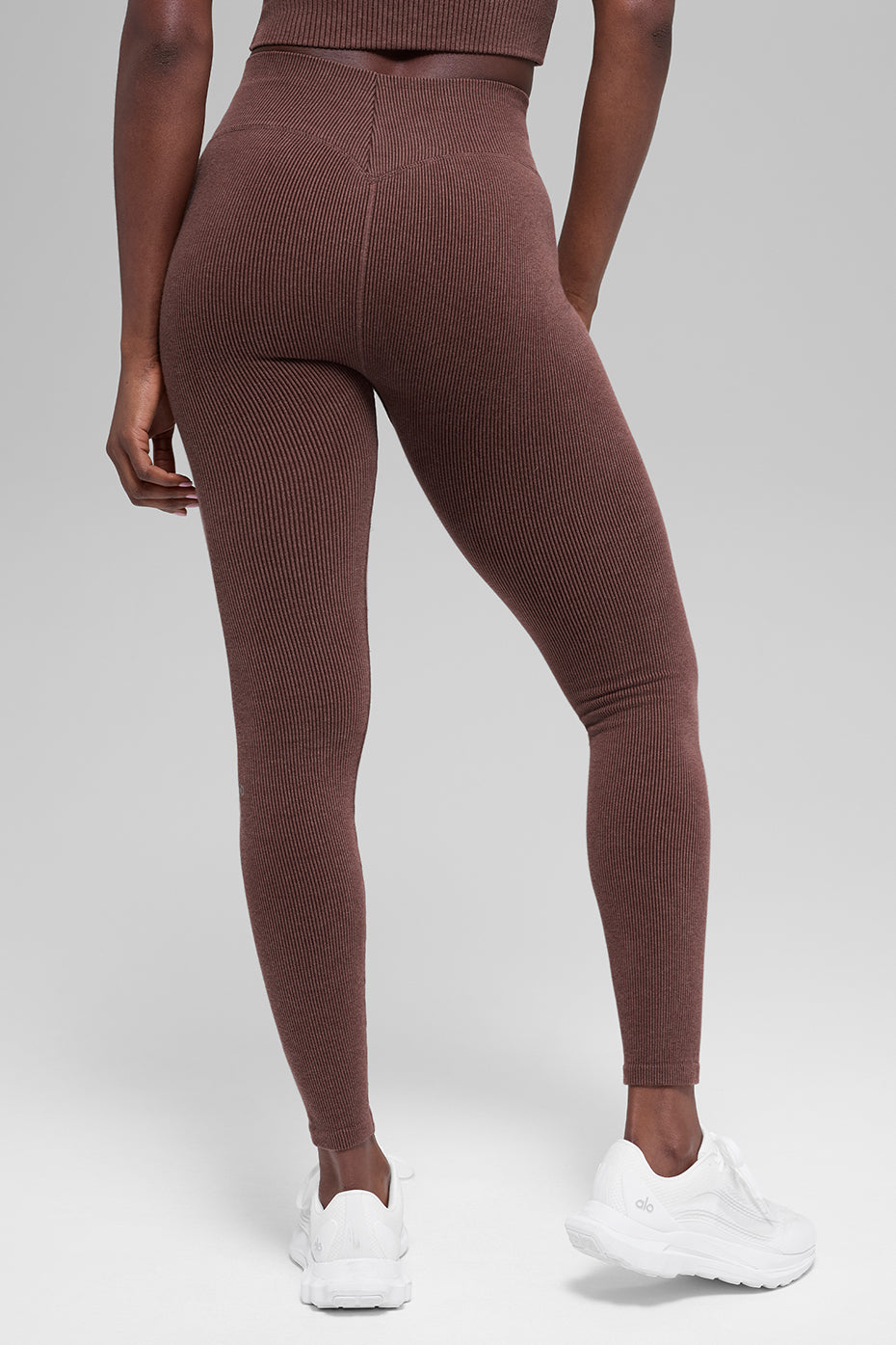 Legging taille haute bicolore côtelé sans coutures - Brun pierre chiné