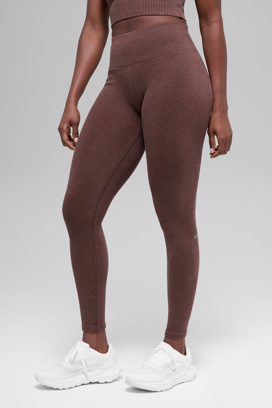 Legging taille haute bicolore côtelé sans coutures - Brun pierre chiné