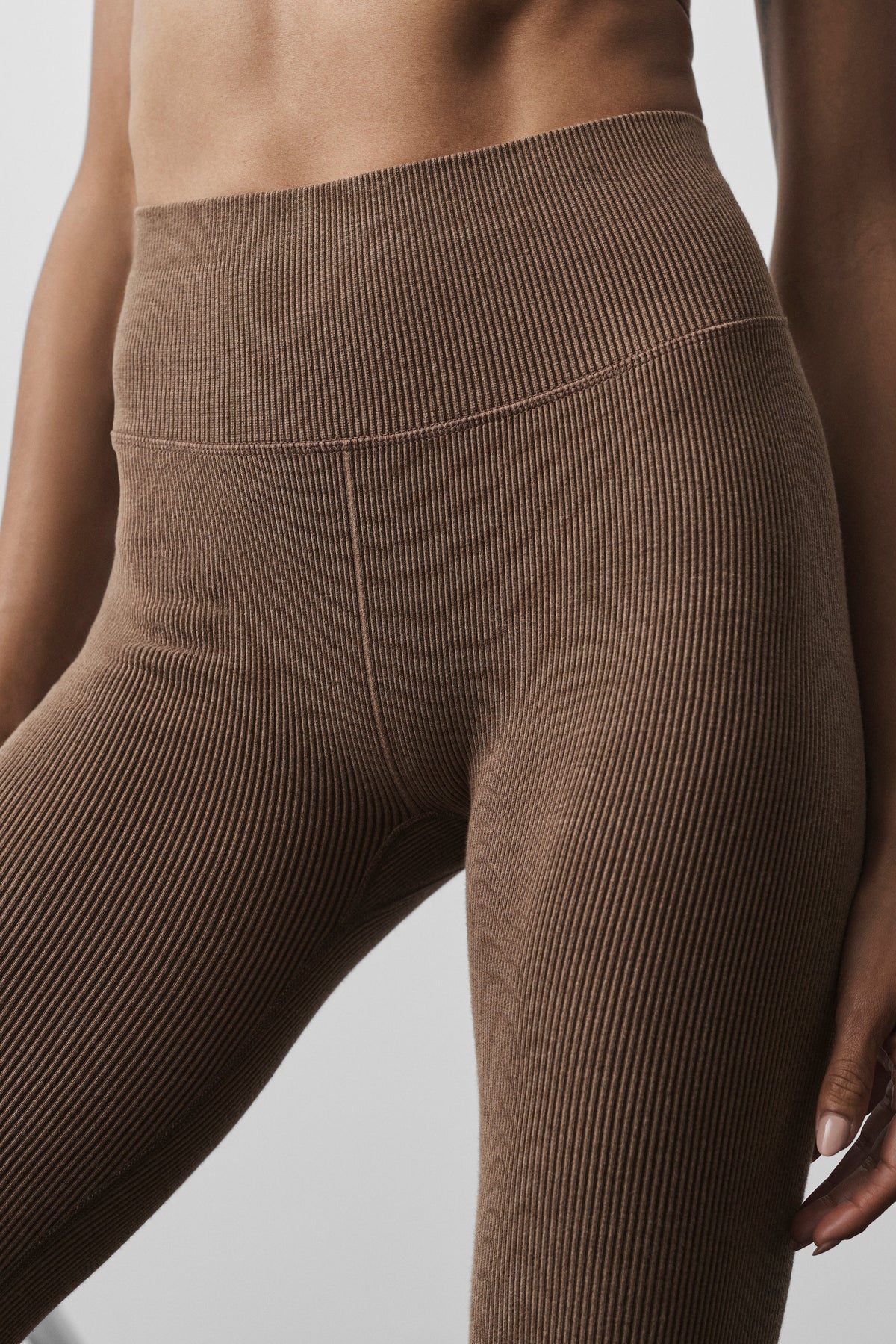 Legging taille haute bicolore côtelé sans coutures - Brun Java