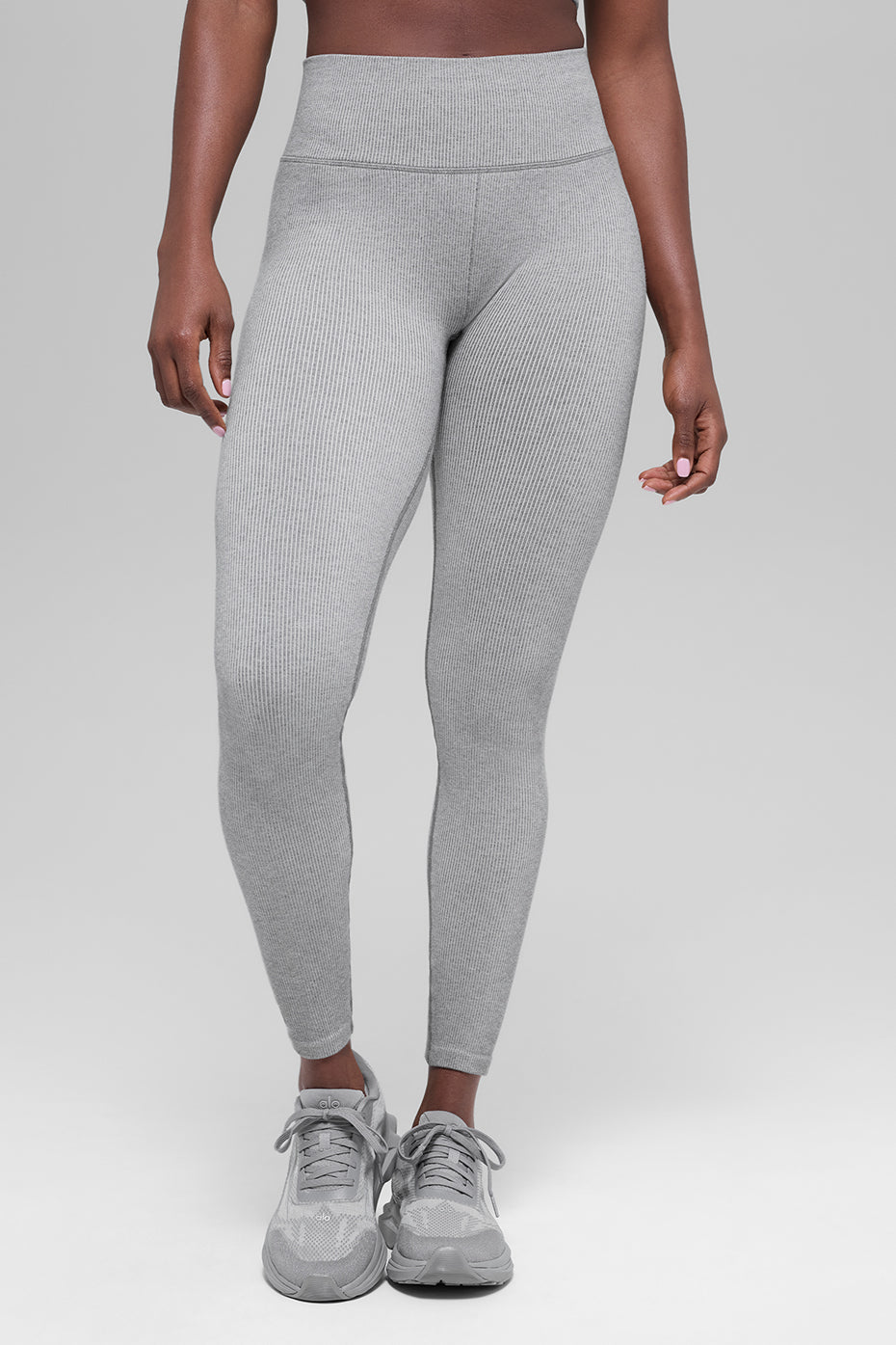 Legging taille haute bicolore côtelé sans coutures - Gris brume clair chiné
