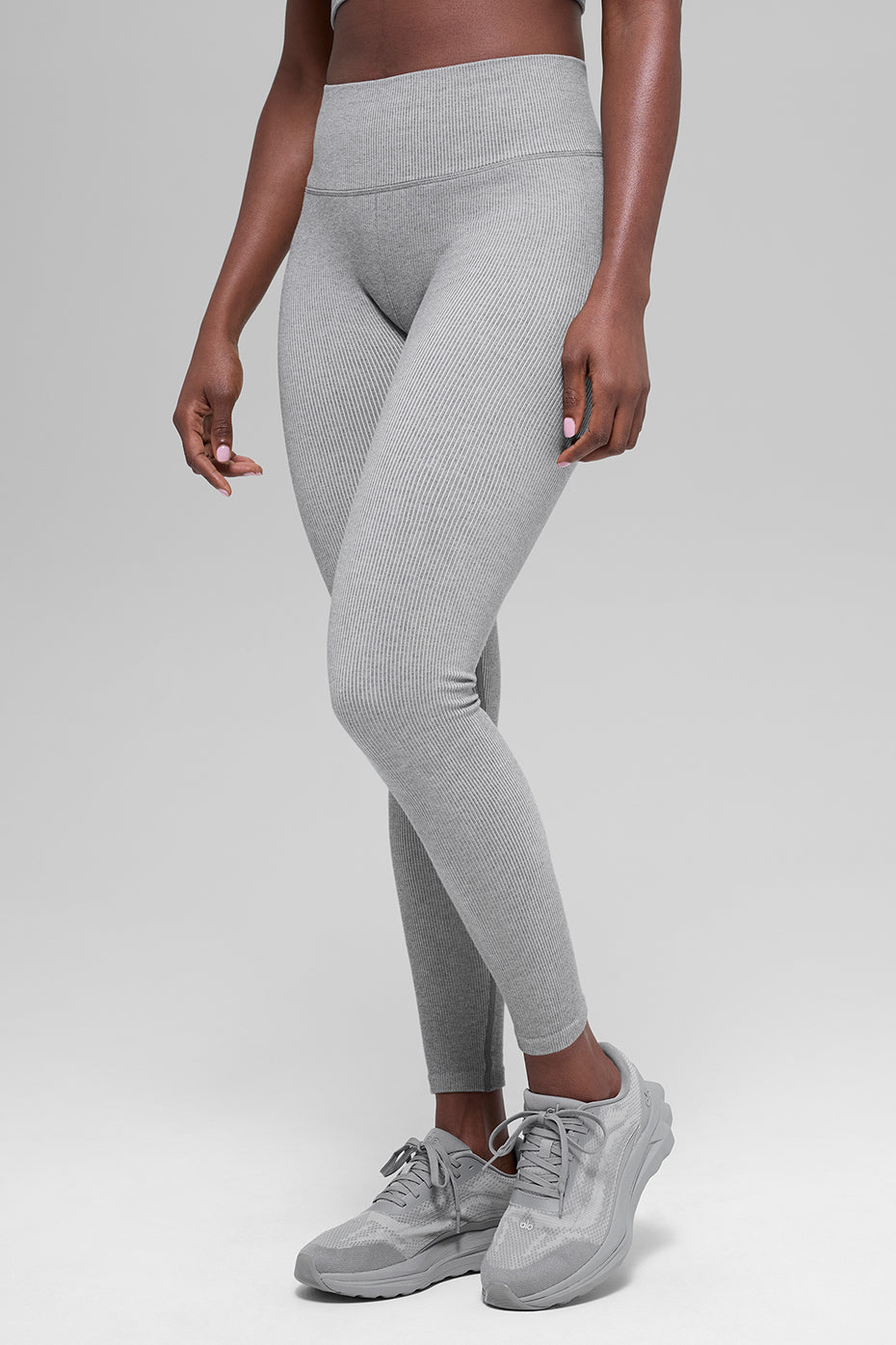 Legging taille haute bicolore côtelé sans coutures - Gris brume clair chiné