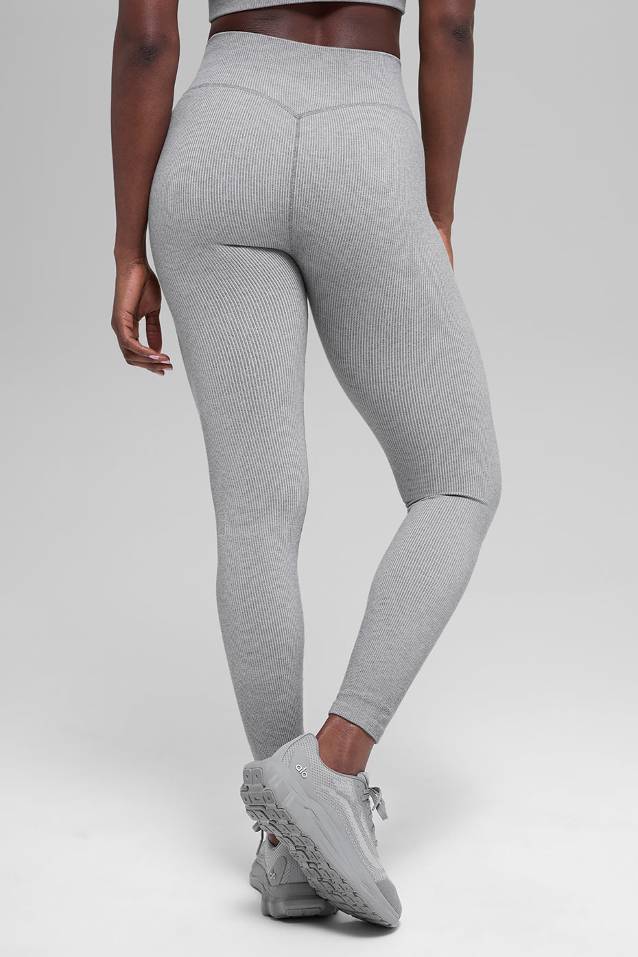 Legging taille haute bicolore côtelé sans coutures - Gris brume clair chiné