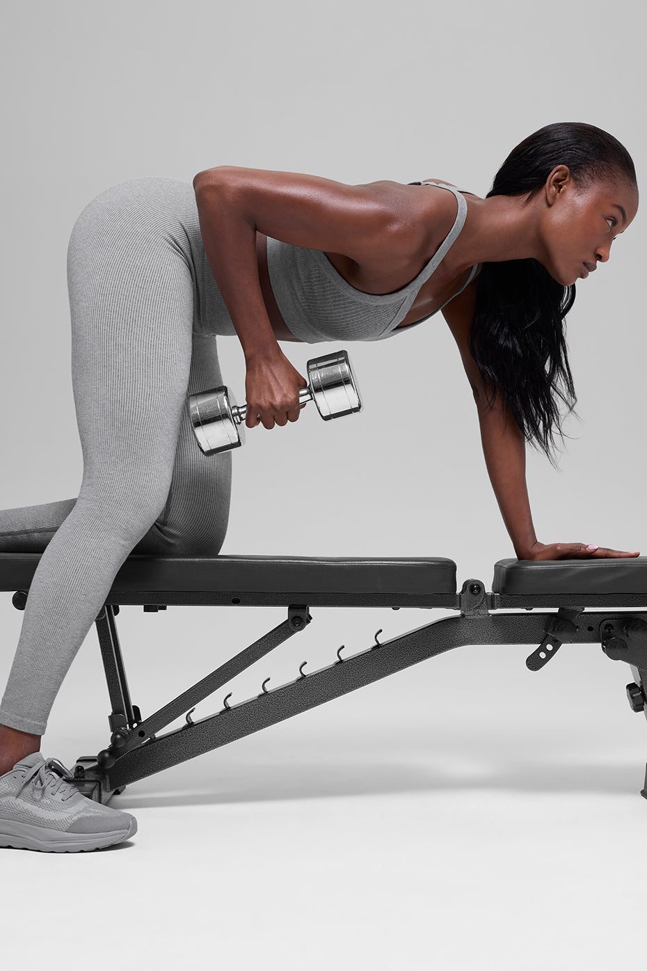 Legging taille haute bicolore côtelé sans coutures - Gris brume clair chiné