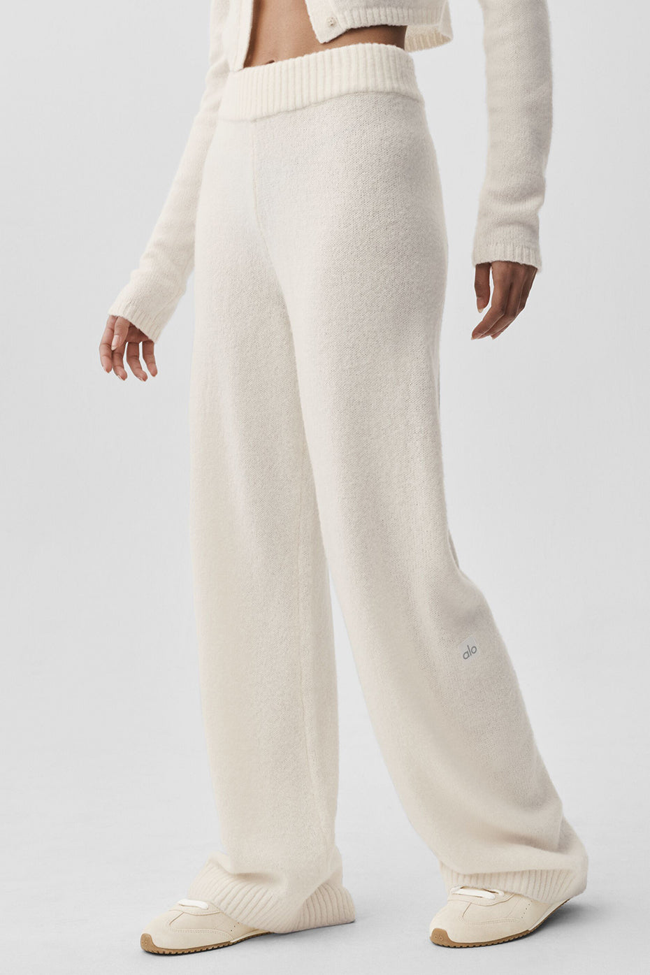 Pantalon large taille haute New Class en laine et cachemire - Ivoire