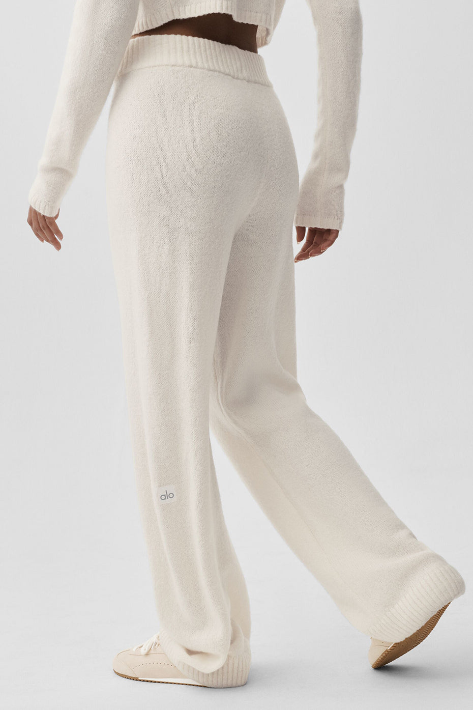Pantalon large taille haute New Class en laine et cachemire - Ivoire
