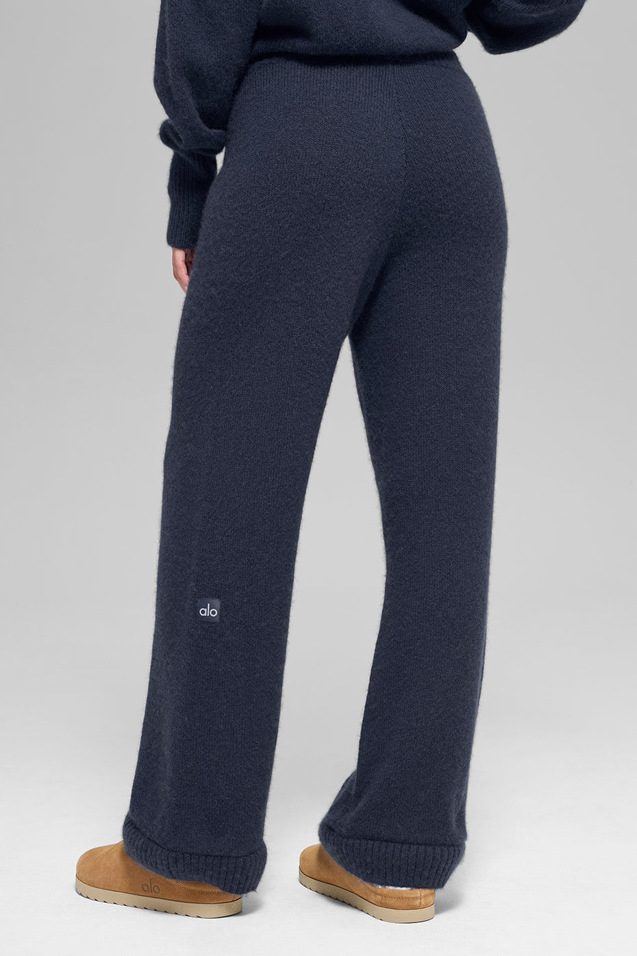 Pantalon large taille haute New Class en laine et cachemire - Bleu marine