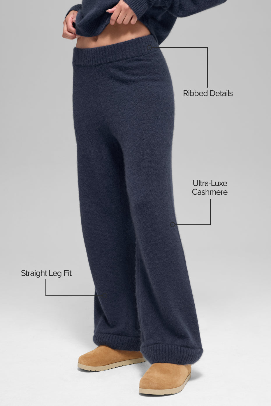 Pantalon large taille haute New Class en laine et cachemire - Bleu marine