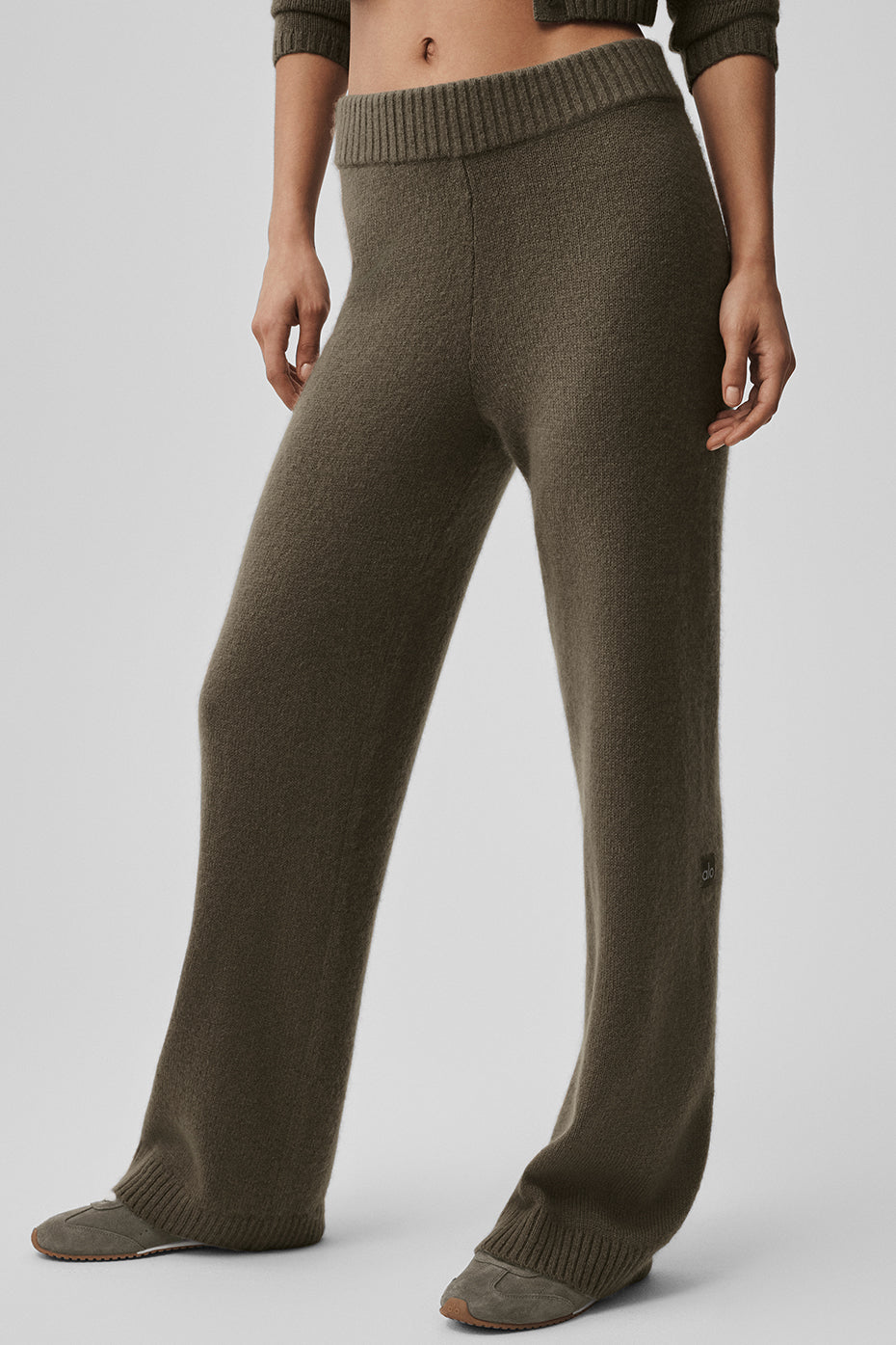 Pantalon large taille haute New Class en laine et cachemire - Olivier