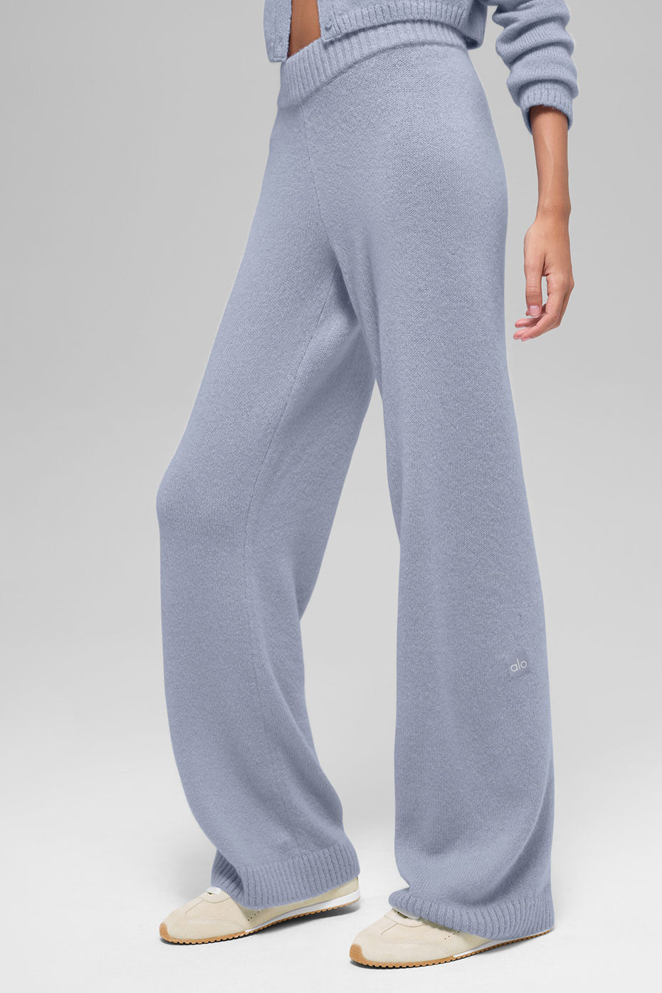 Pantalon large taille haute New Class en laine et cachemire - Givre d’hiver