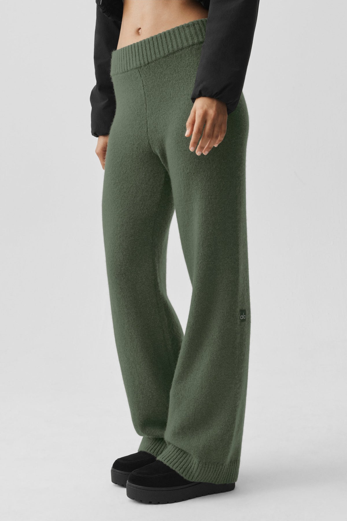 Pantalon large taille haute New Class en laine et cachemire - Vert bambou