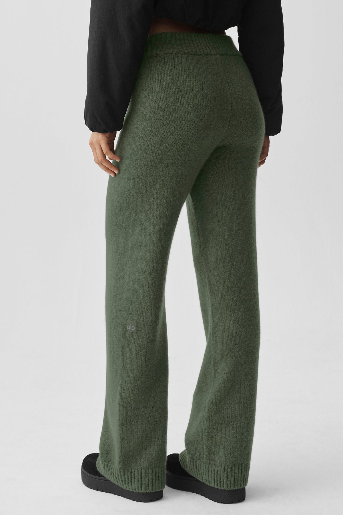 Pantalon large taille haute New Class en laine et cachemire - Vert bambou