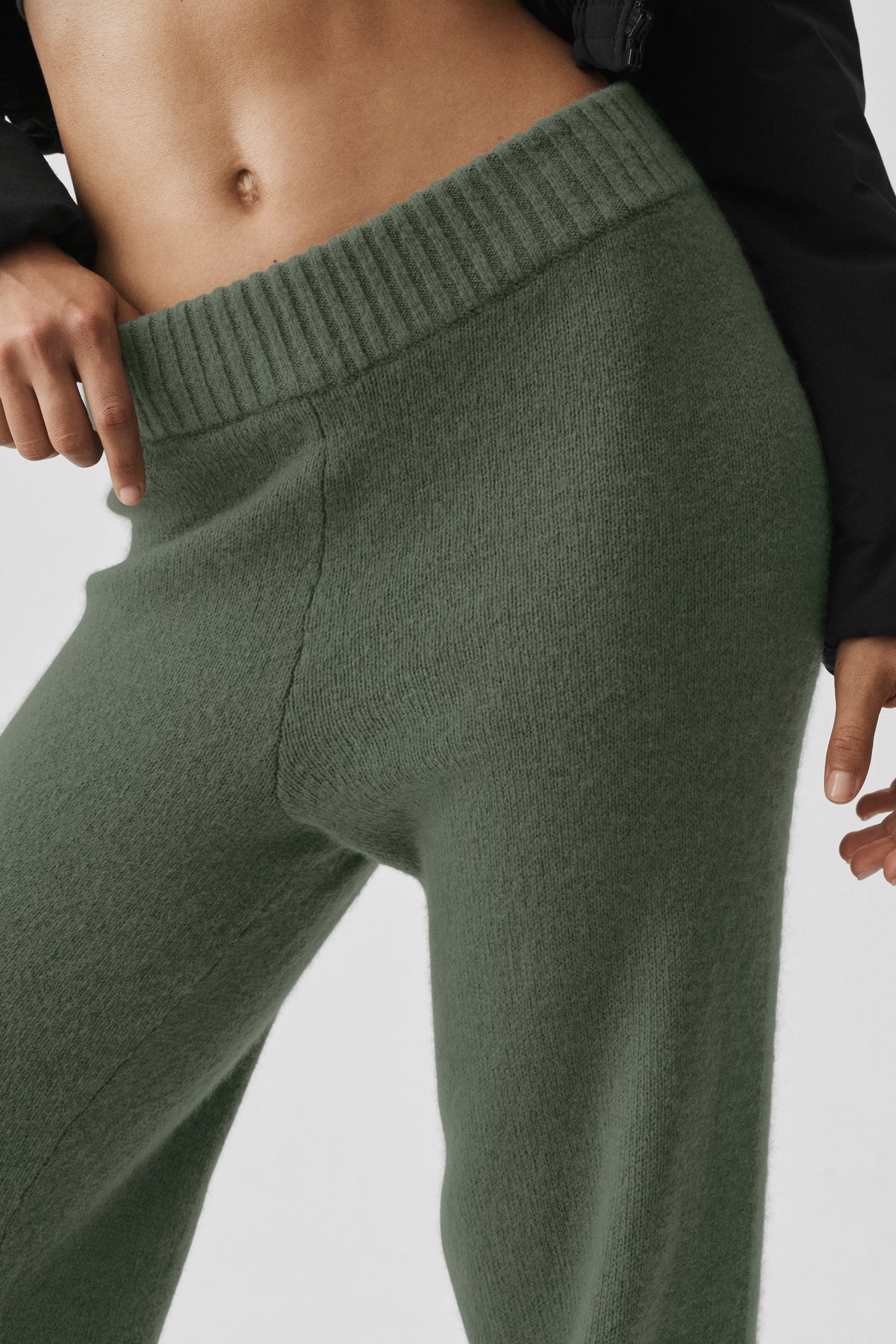 Pantalon large taille haute New Class en laine et cachemire - Vert bambou