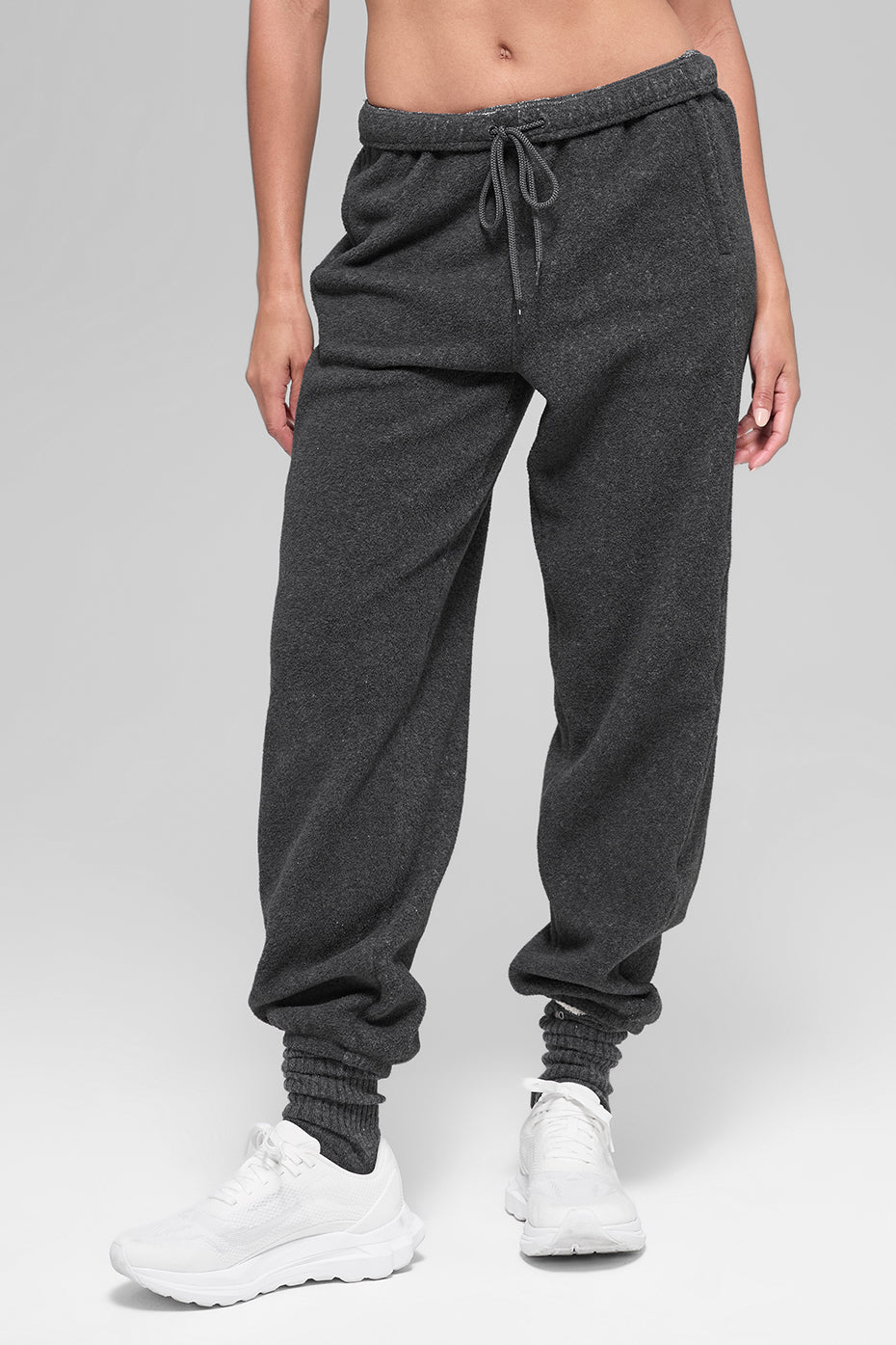 Pantalon de jogging taille haute Retreat en polaire - Gris foncé chiné