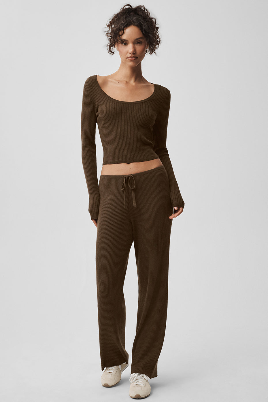 Pantalon large taille mi-haute Unwind en maille - Espresso