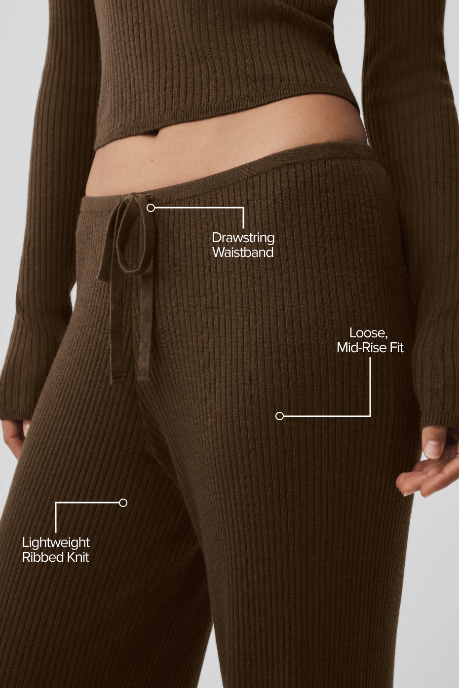Pantalon large taille mi-haute Unwind en maille - Espresso