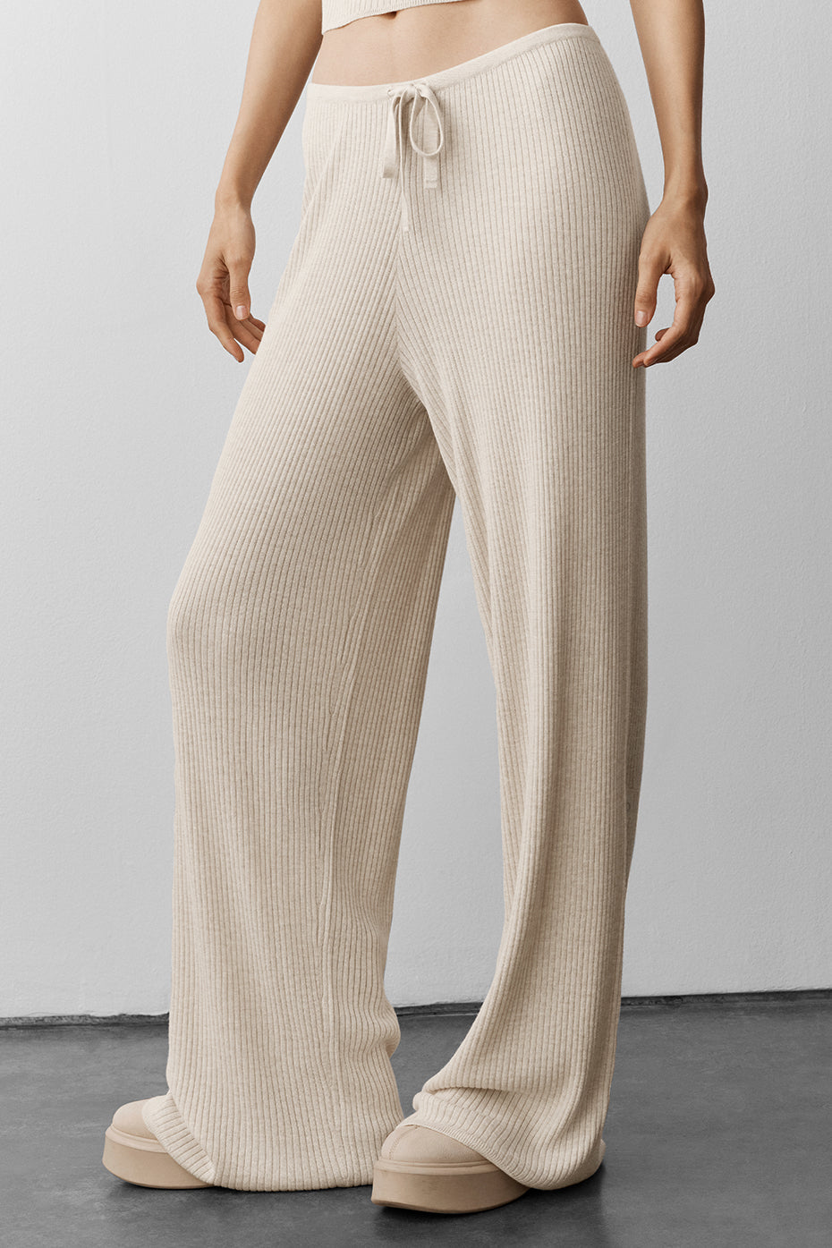Pantalon large taille mi-haute Unwind en maille - Flocons d’avoine chiné