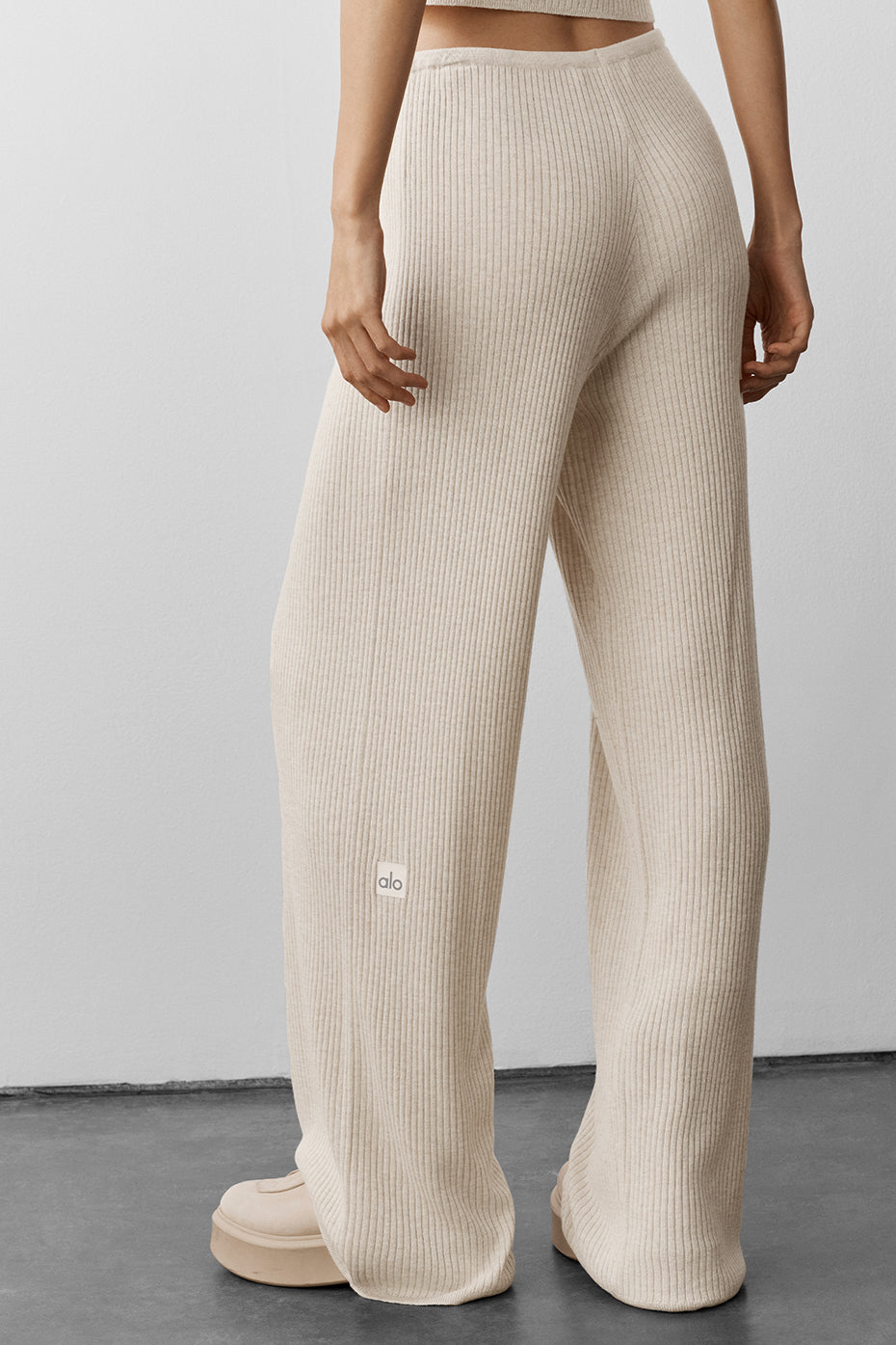 Pantalon large taille mi-haute Unwind en maille - Flocons d’avoine chiné