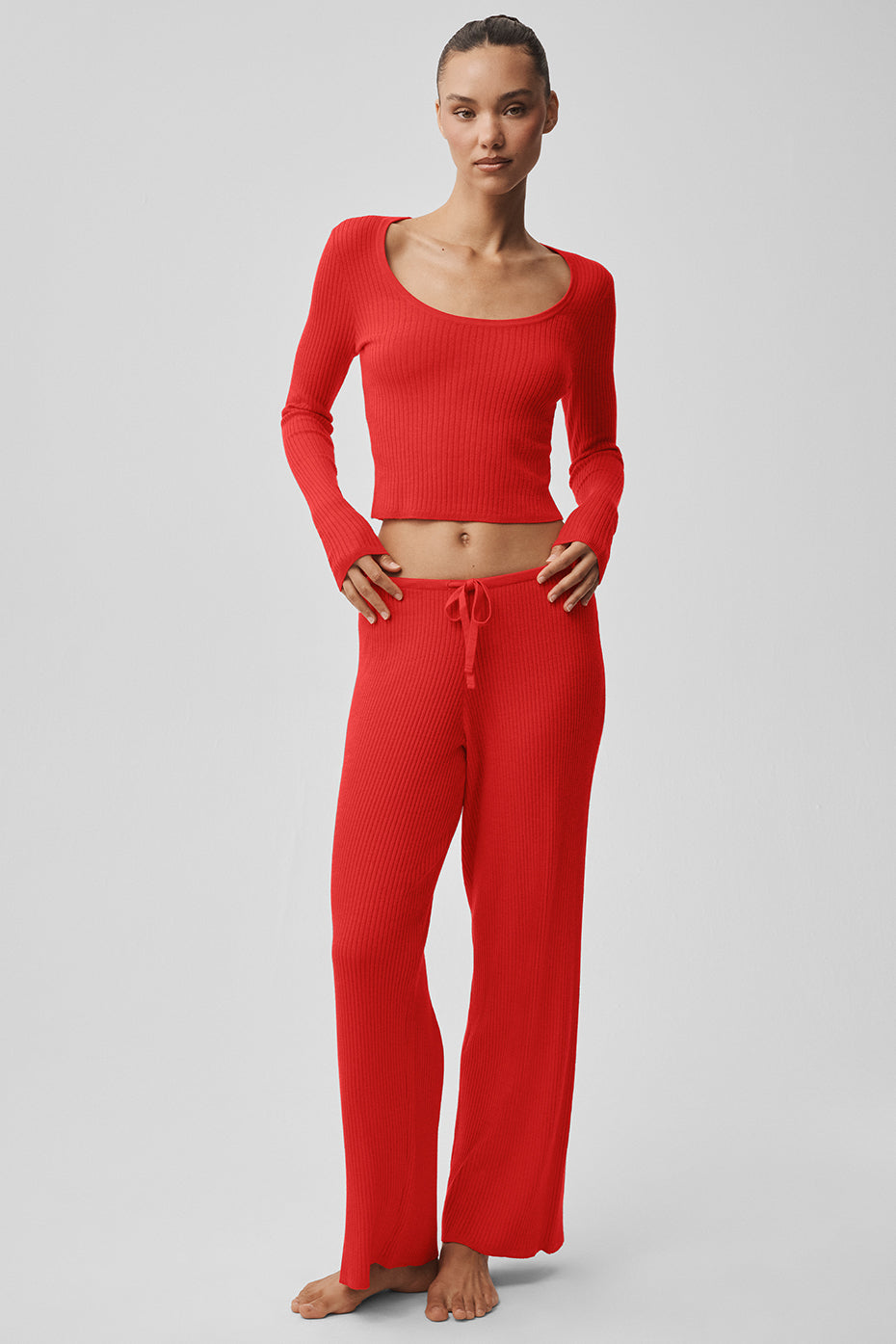 Pantalon large taille mi-haute Unwind en maille - Rouge vif