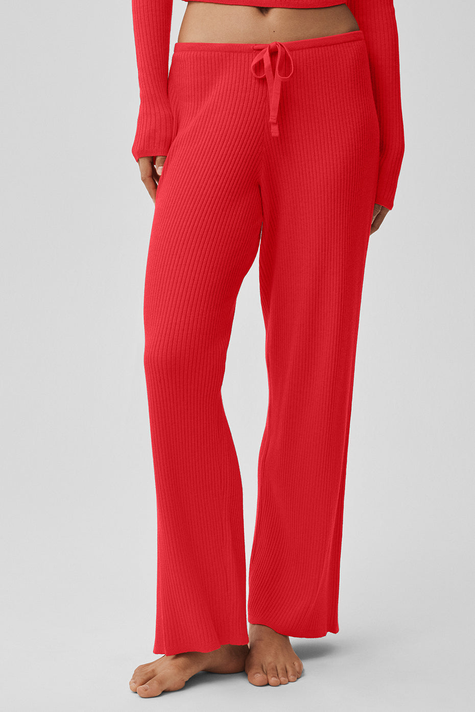 Pantalon large taille mi-haute Unwind en maille - Rouge vif