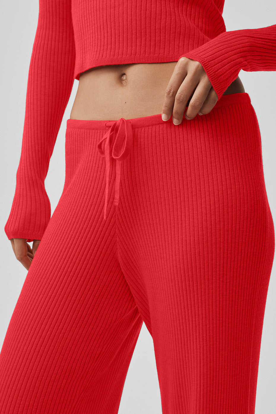 Pantalon large taille mi-haute Unwind en maille - Rouge vif
