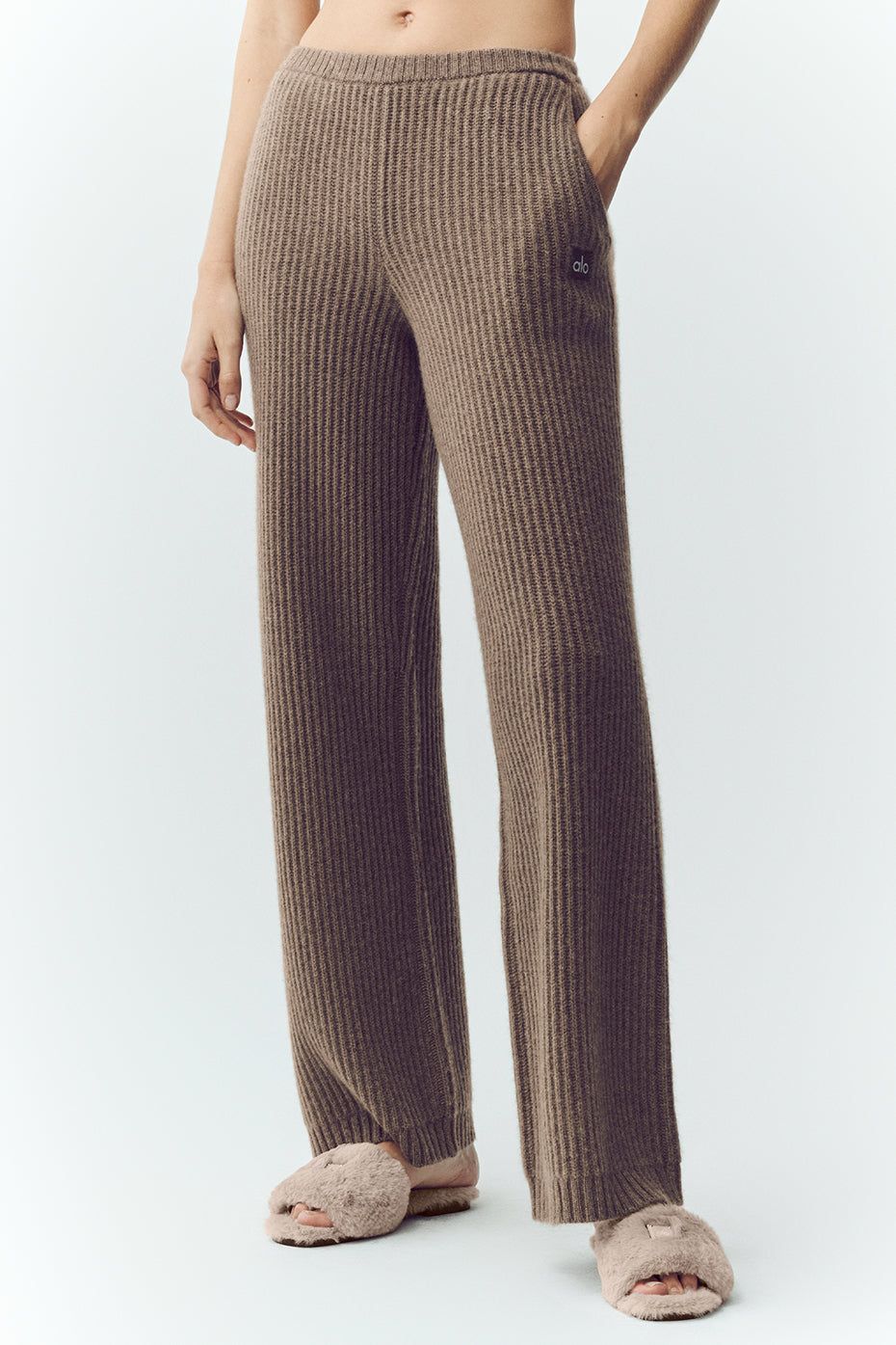 Pantalon droit taille haute Northstar en cachemire - Cacao alpin chiné