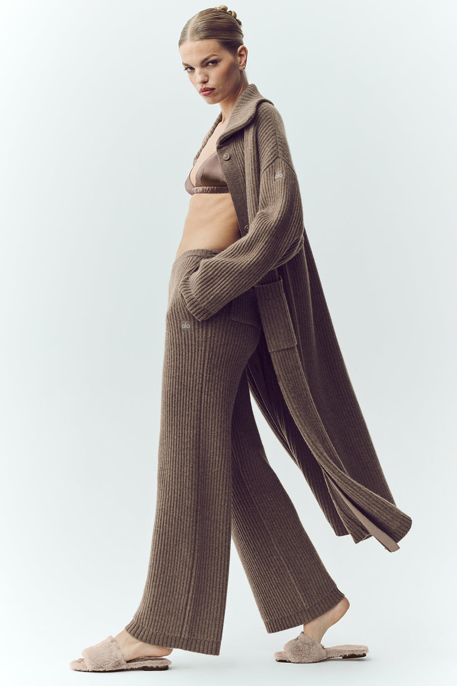 Pantalon droit taille haute Northstar en cachemire - Cacao alpin chiné