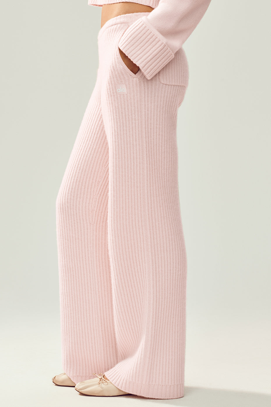 Pantalon droit taille haute Northstar en cachemire - Rose givré