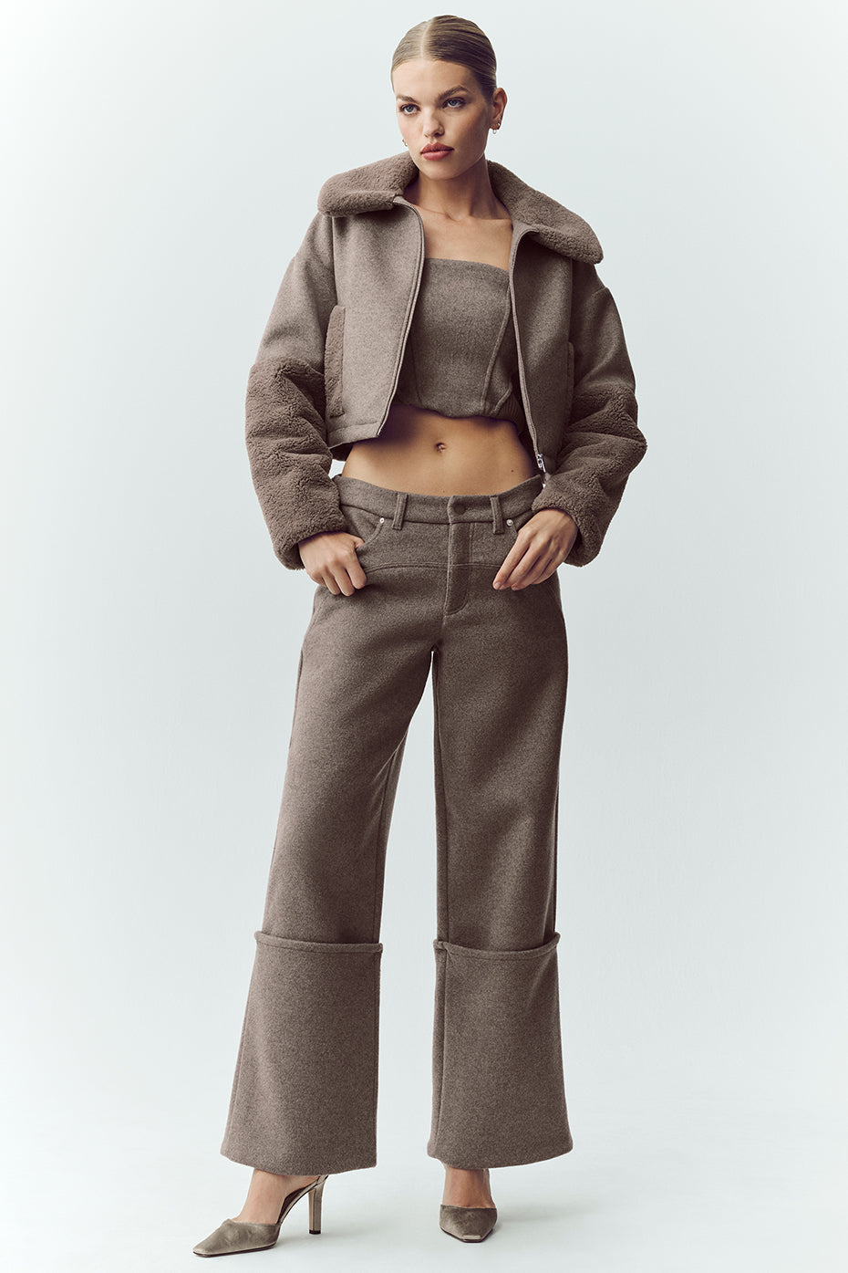 Pantalon large Nightcap en laine mélangée - Cacao alpin chiné