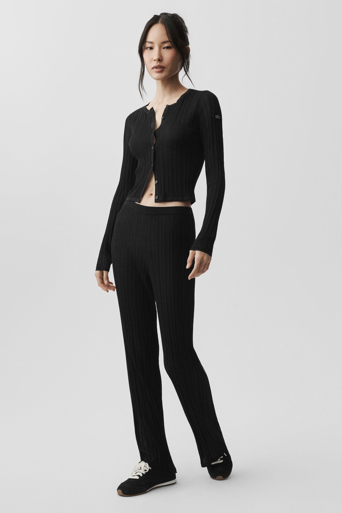 Pantalon droit taille haute Sunlit en maille - Noir