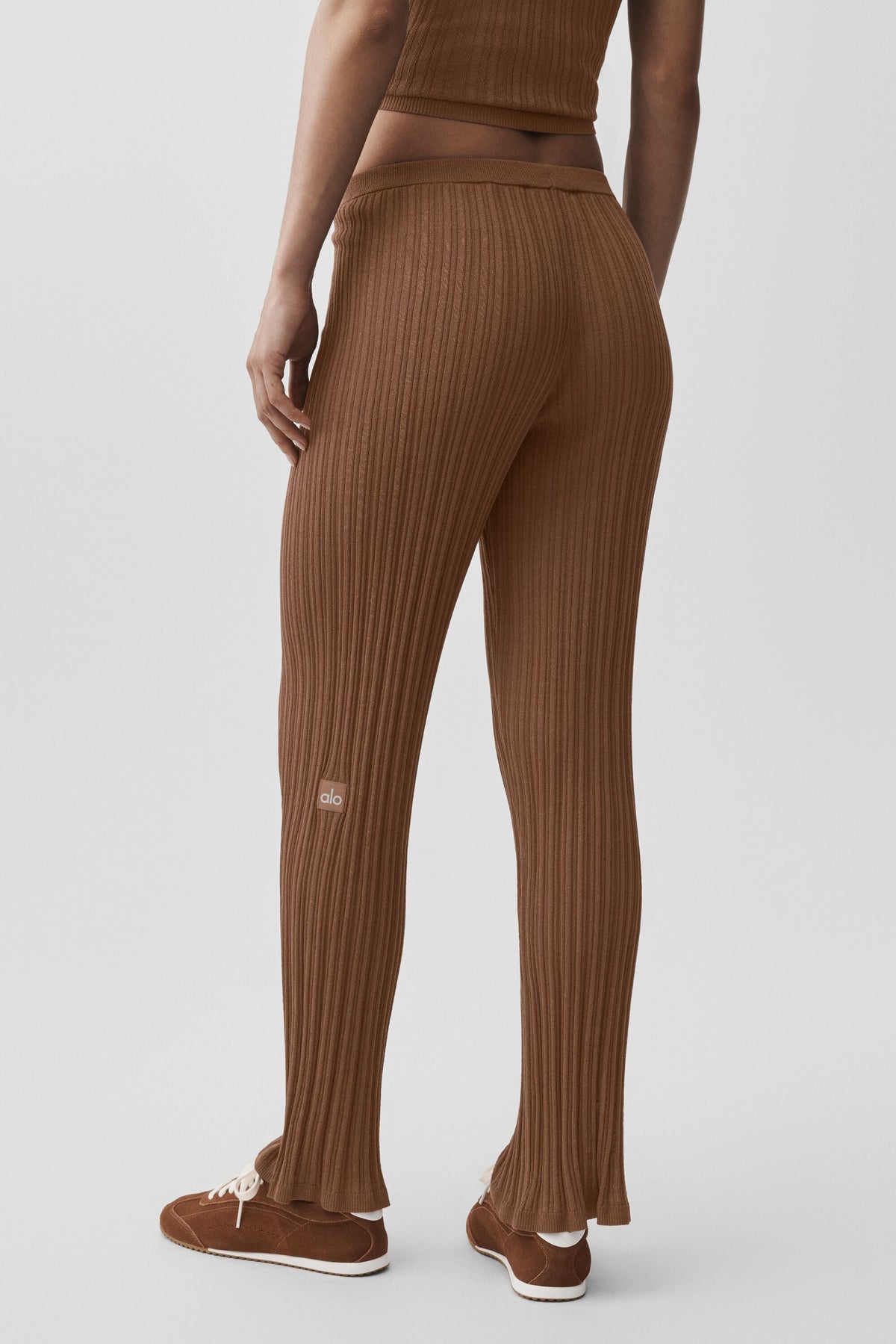 Pantalon droit taille haute Sunlit en maille - Brun ensoleillé