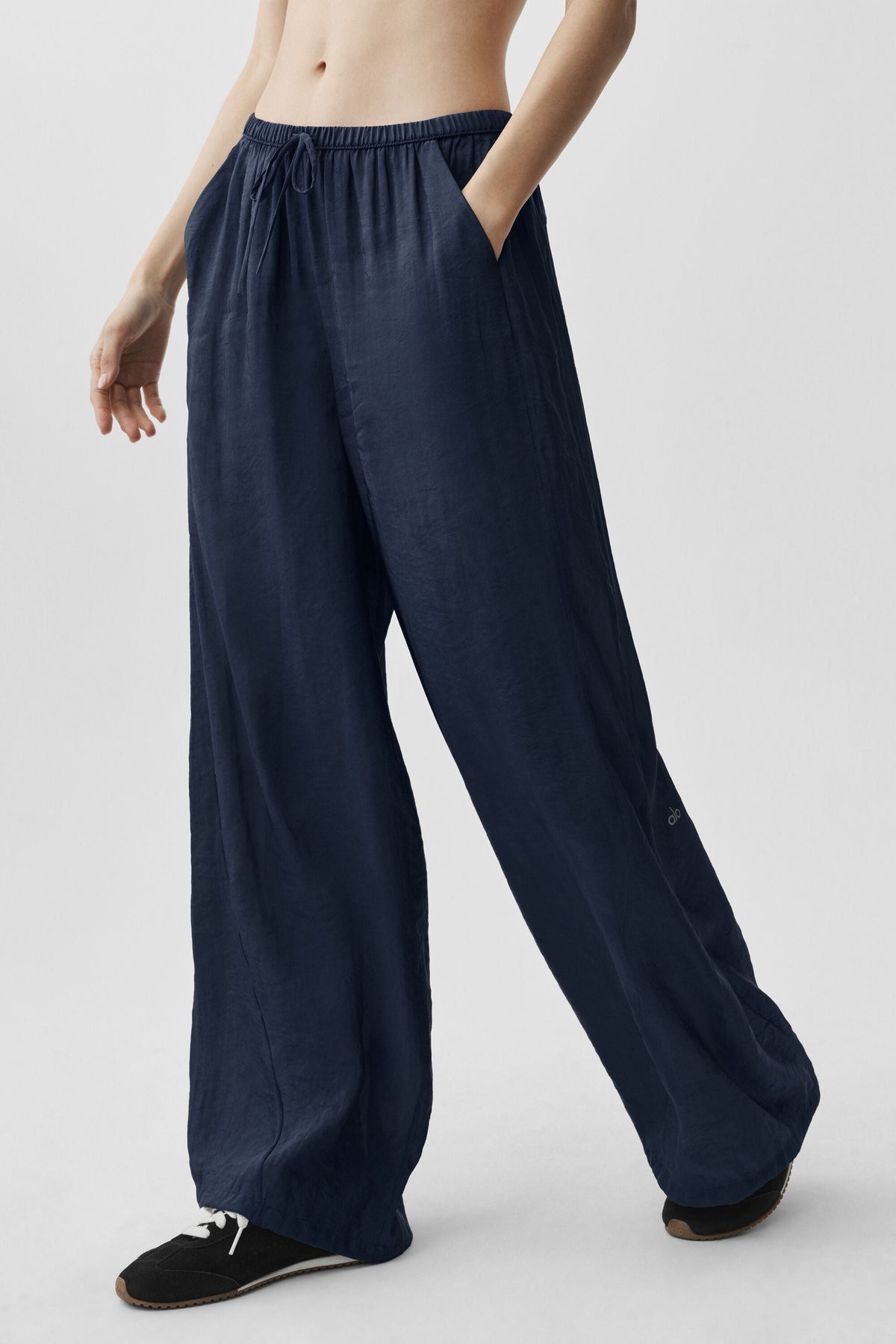Pantalon droit taille haute semi-transparent Golden Hour - Bleu marine
