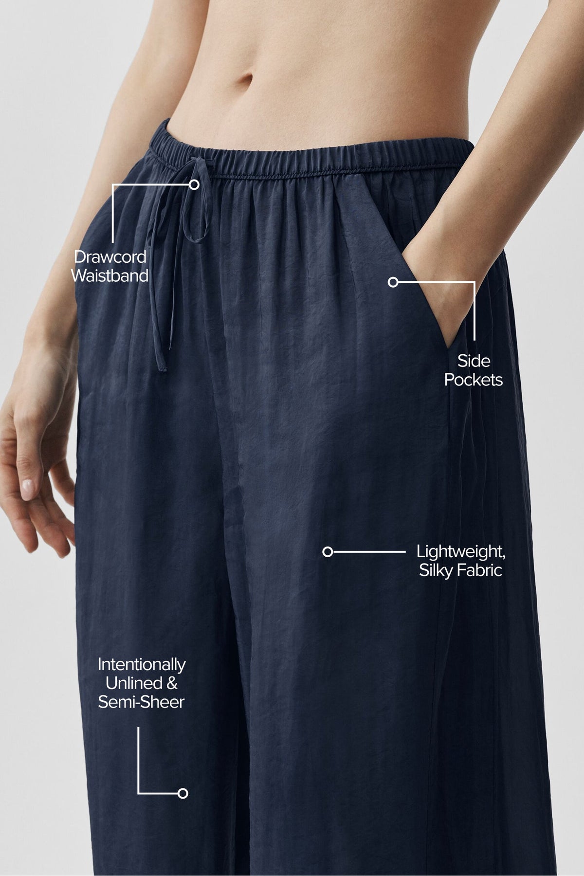Pantalon droit taille haute semi-transparent Golden Hour - Bleu marine