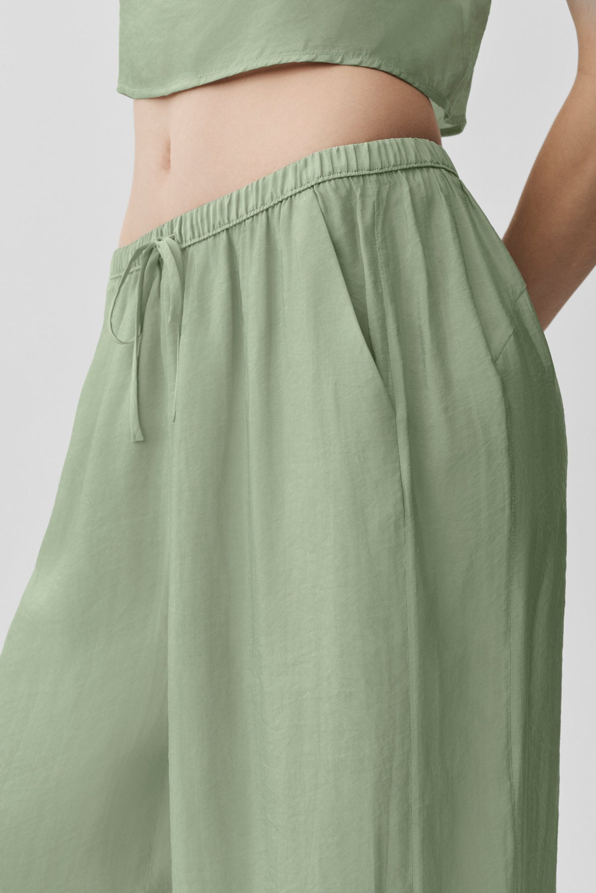 Pantalon droit taille haute semi-transparent Golden Hour - Herbe des dunes