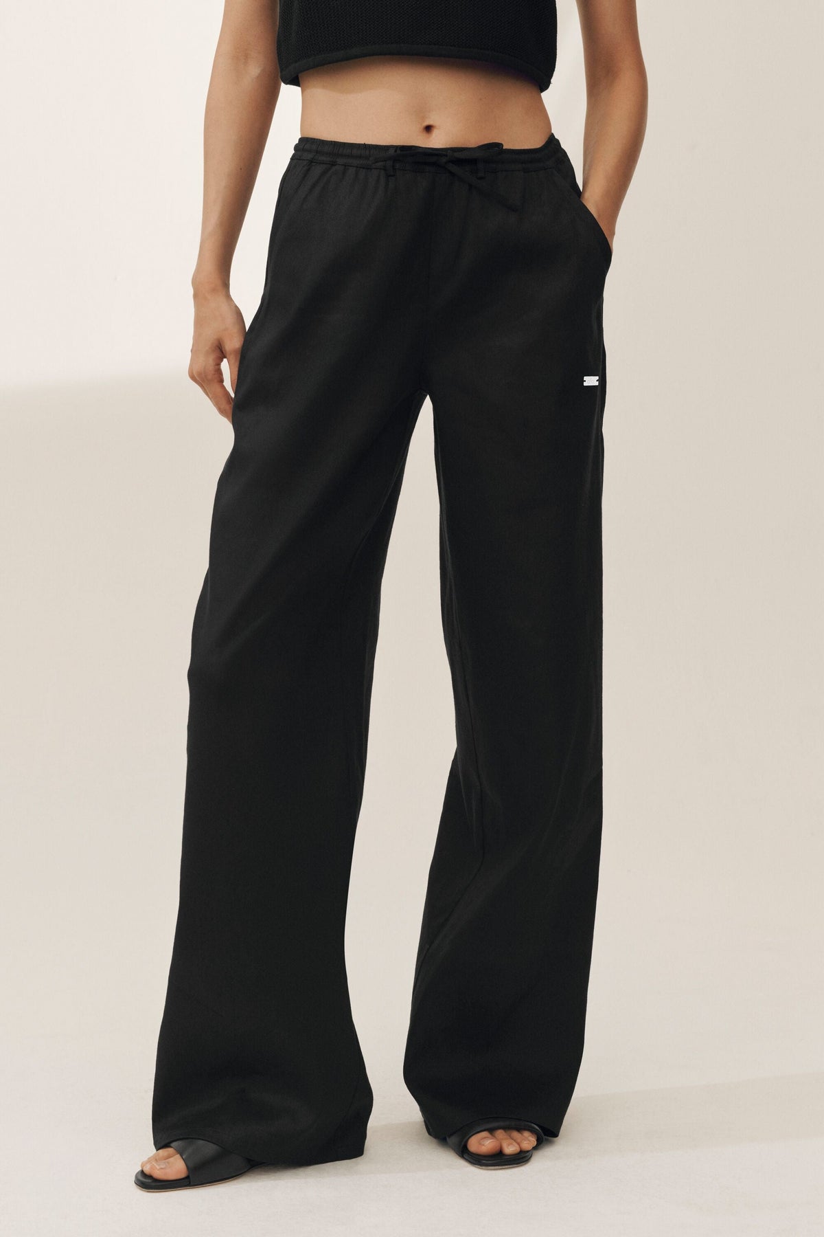 Pantalon large Riviera en lin mélangé - Noir