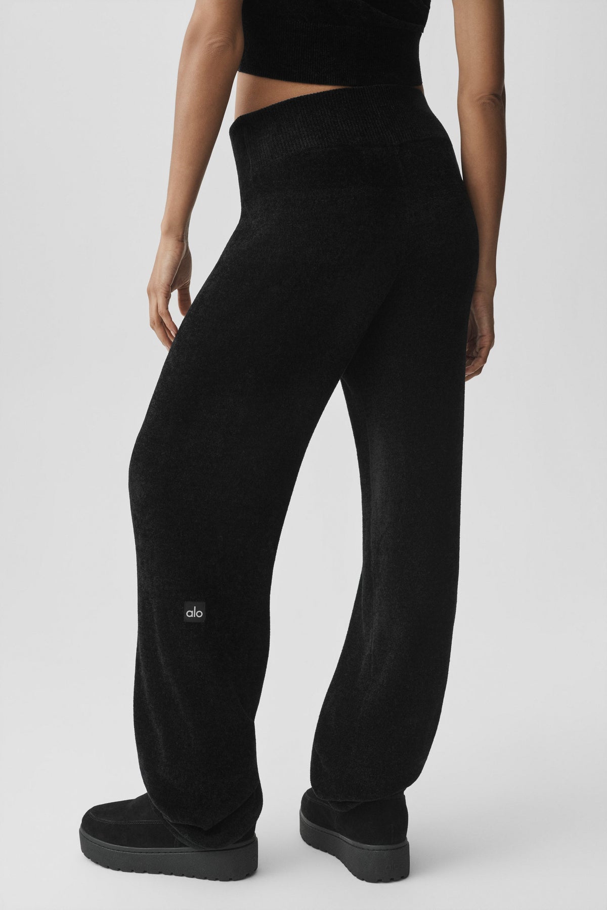 Pantalon droit taille haute en microchenille - Noir