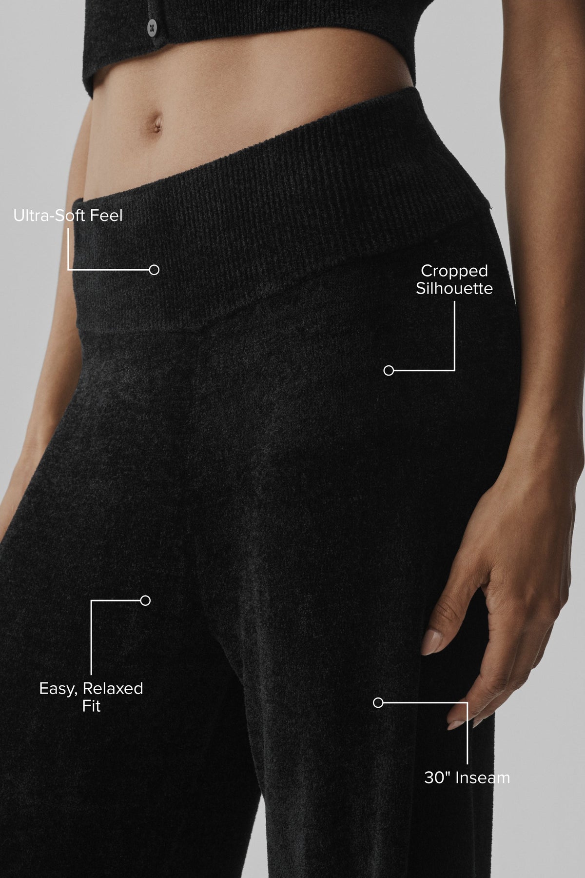 Pantalon droit taille haute en microchenille - Noir