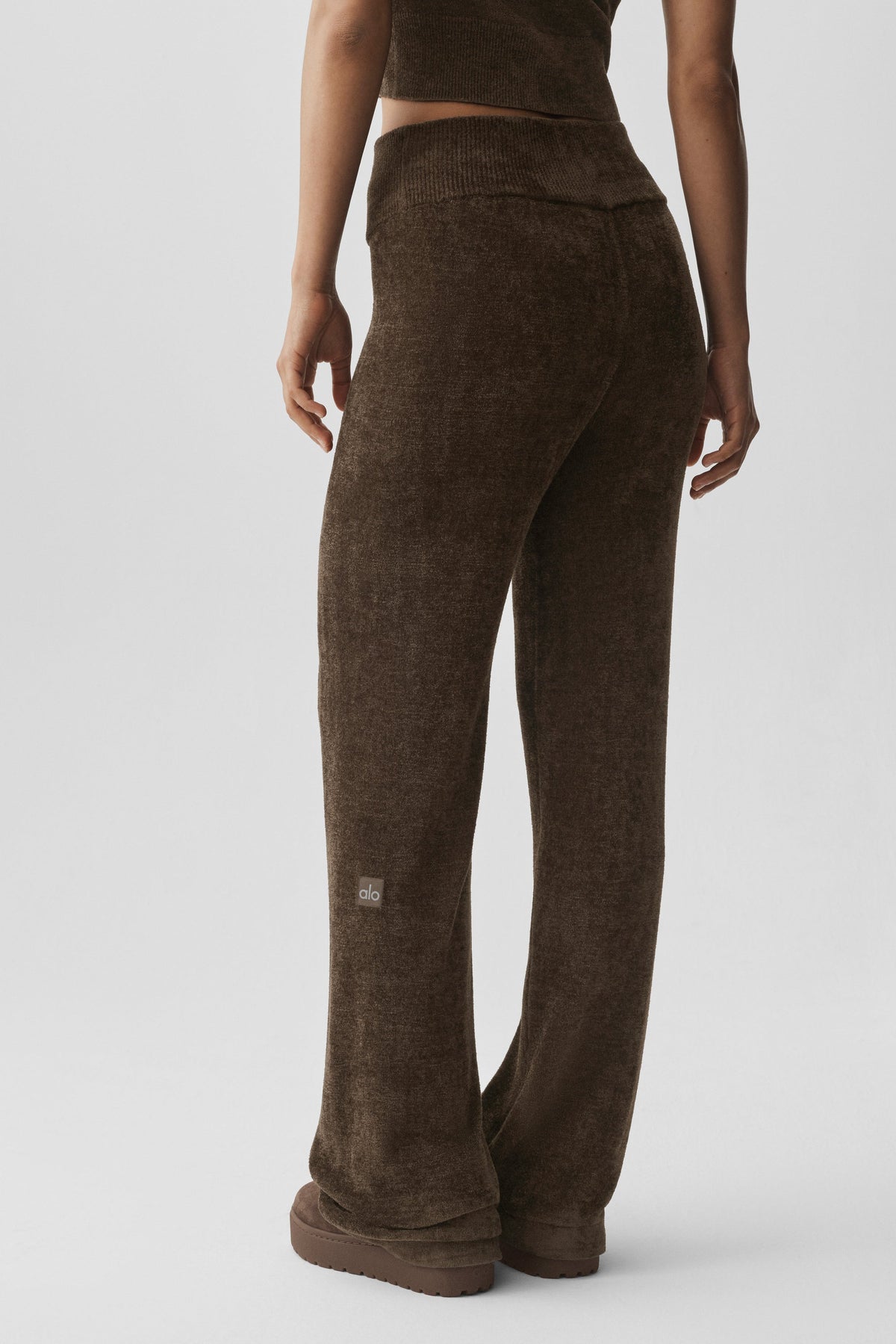 Pantalon droit taille haute en microchenille - Espresso