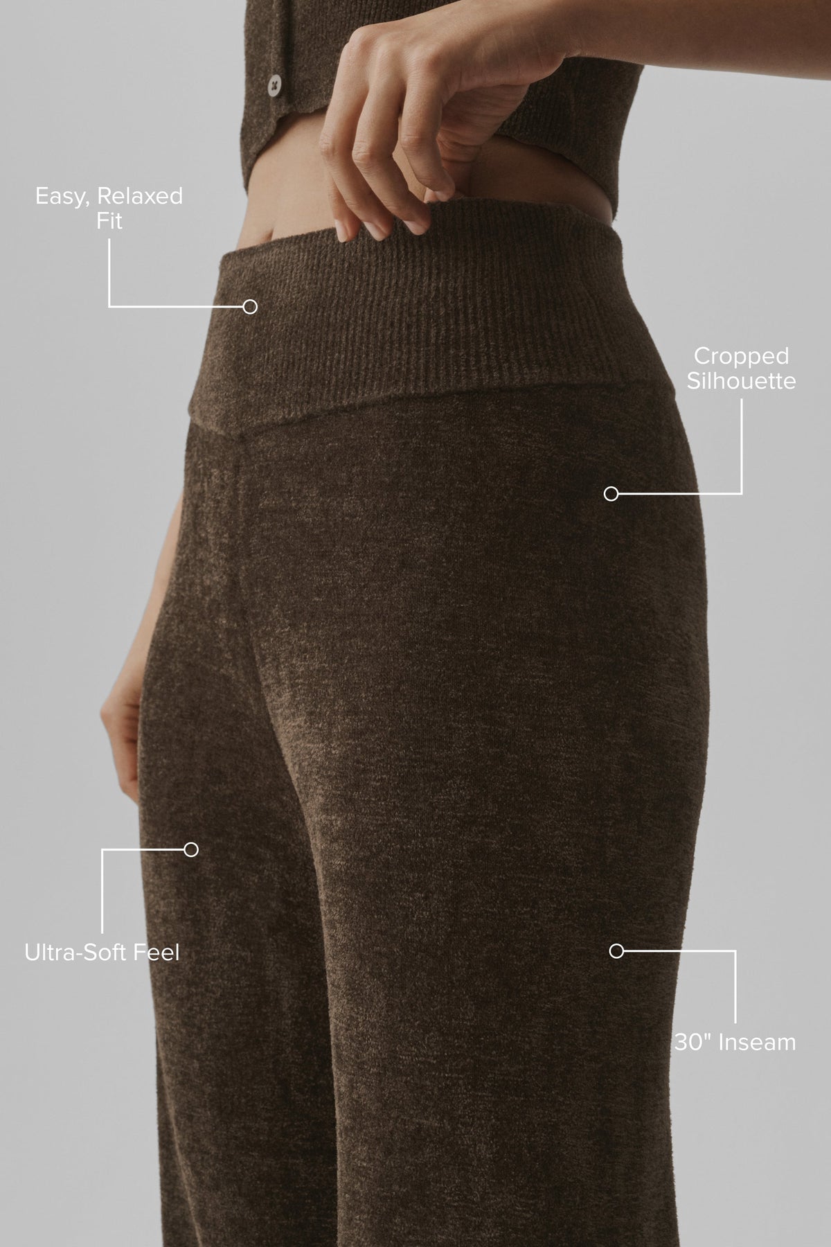Pantalon droit taille haute en microchenille - Espresso