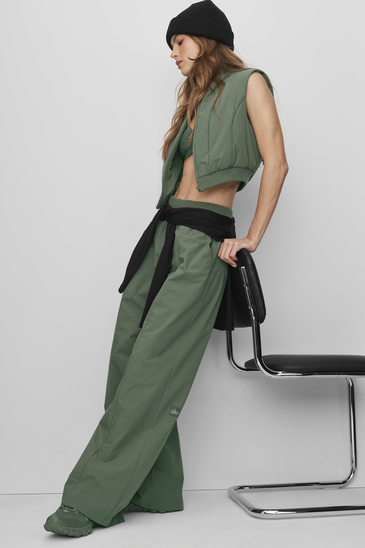 Pantalon droit taille haute Momentum - Vert bambou