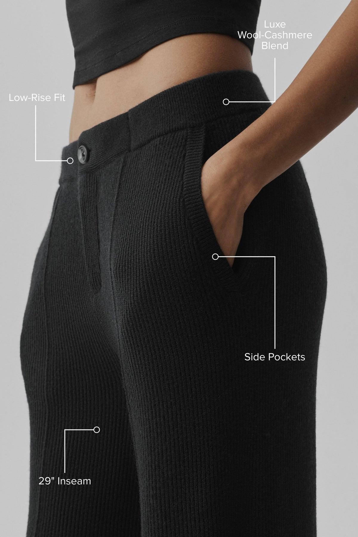 Pantalon taille basse Harmony en cachemire et laine (standard) - Noir