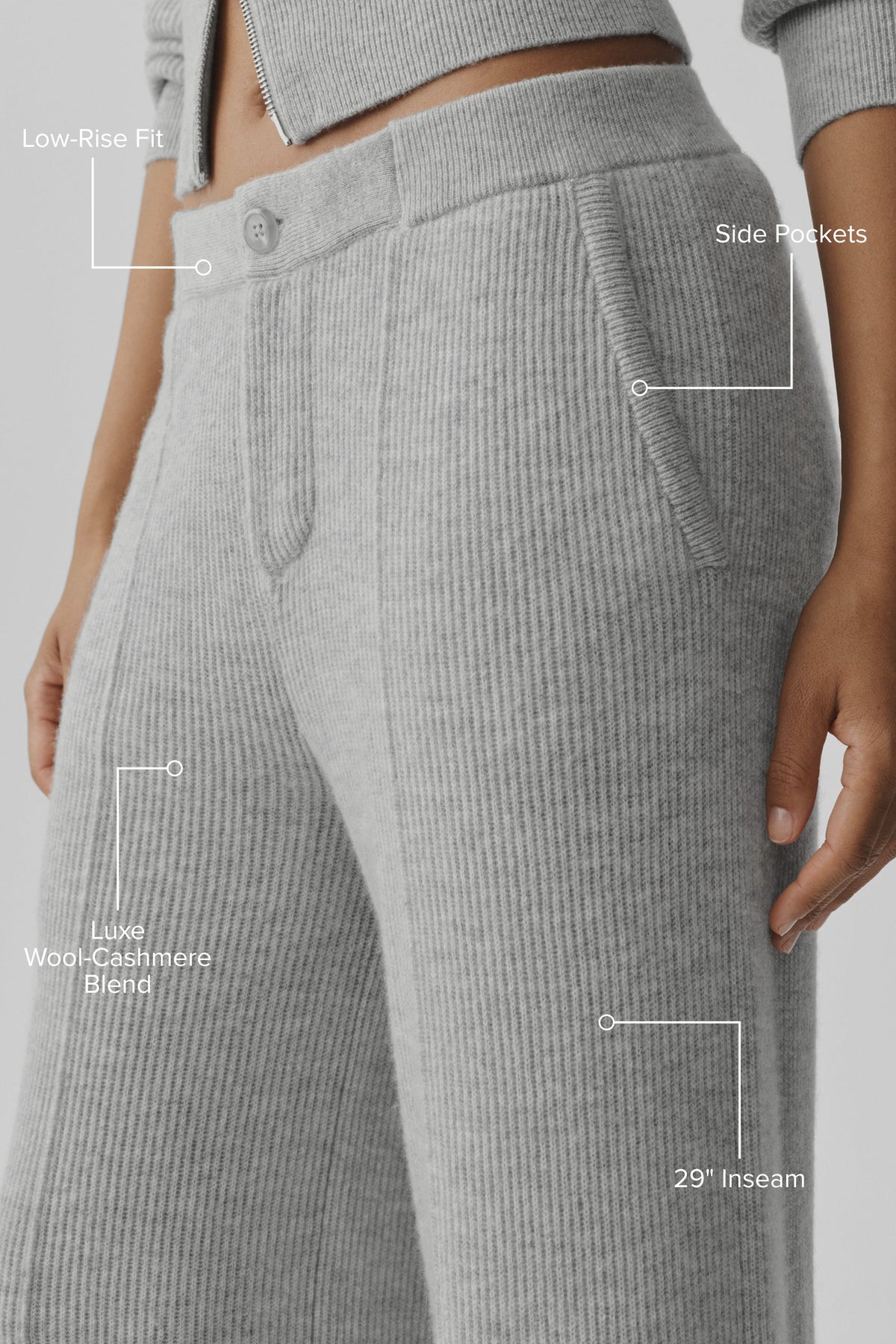 Pantalon taille basse Harmony en cachemire et laine (standard) - Gris chiné sport