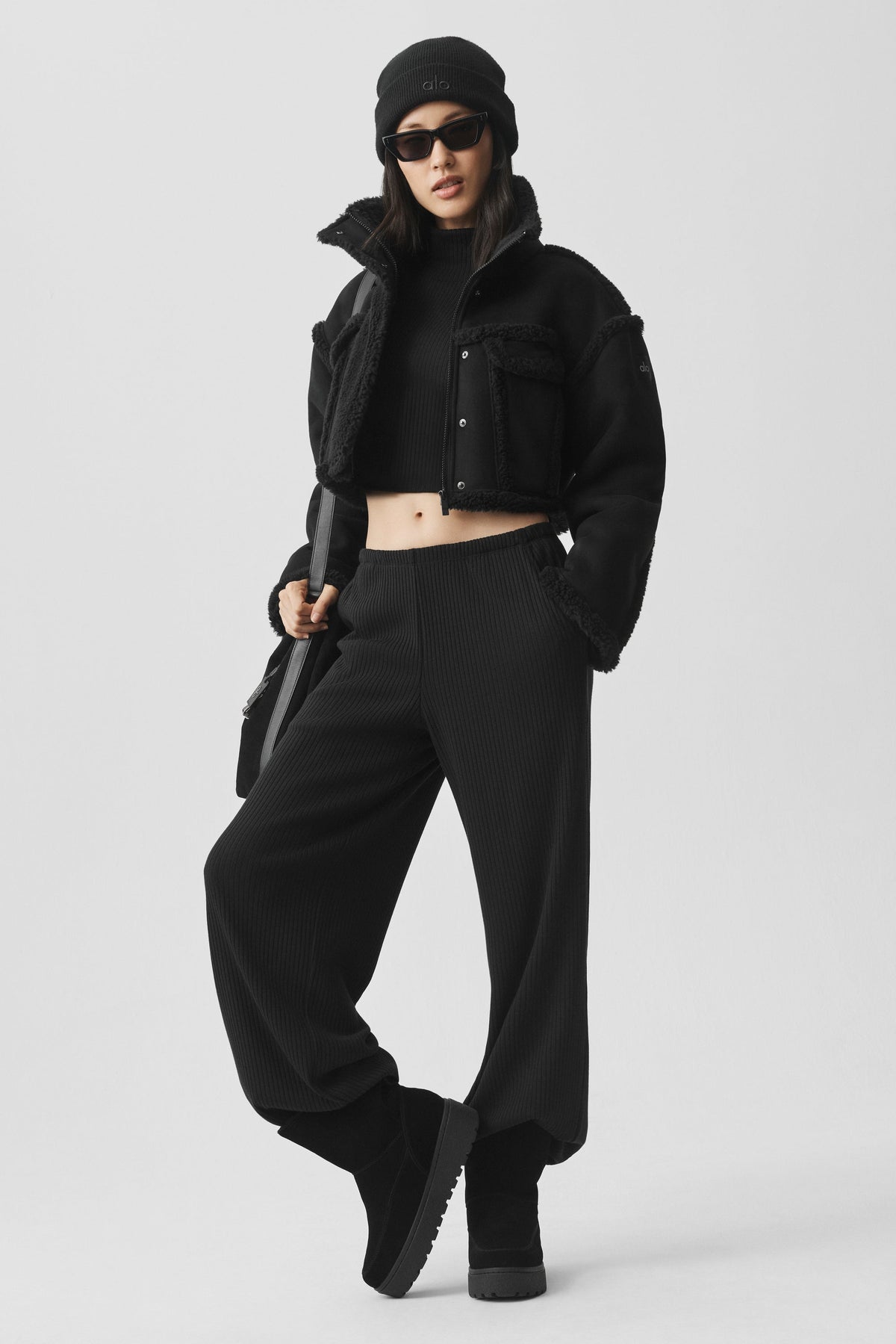Pantalon taille mi-haute Reset côtelé - Noir