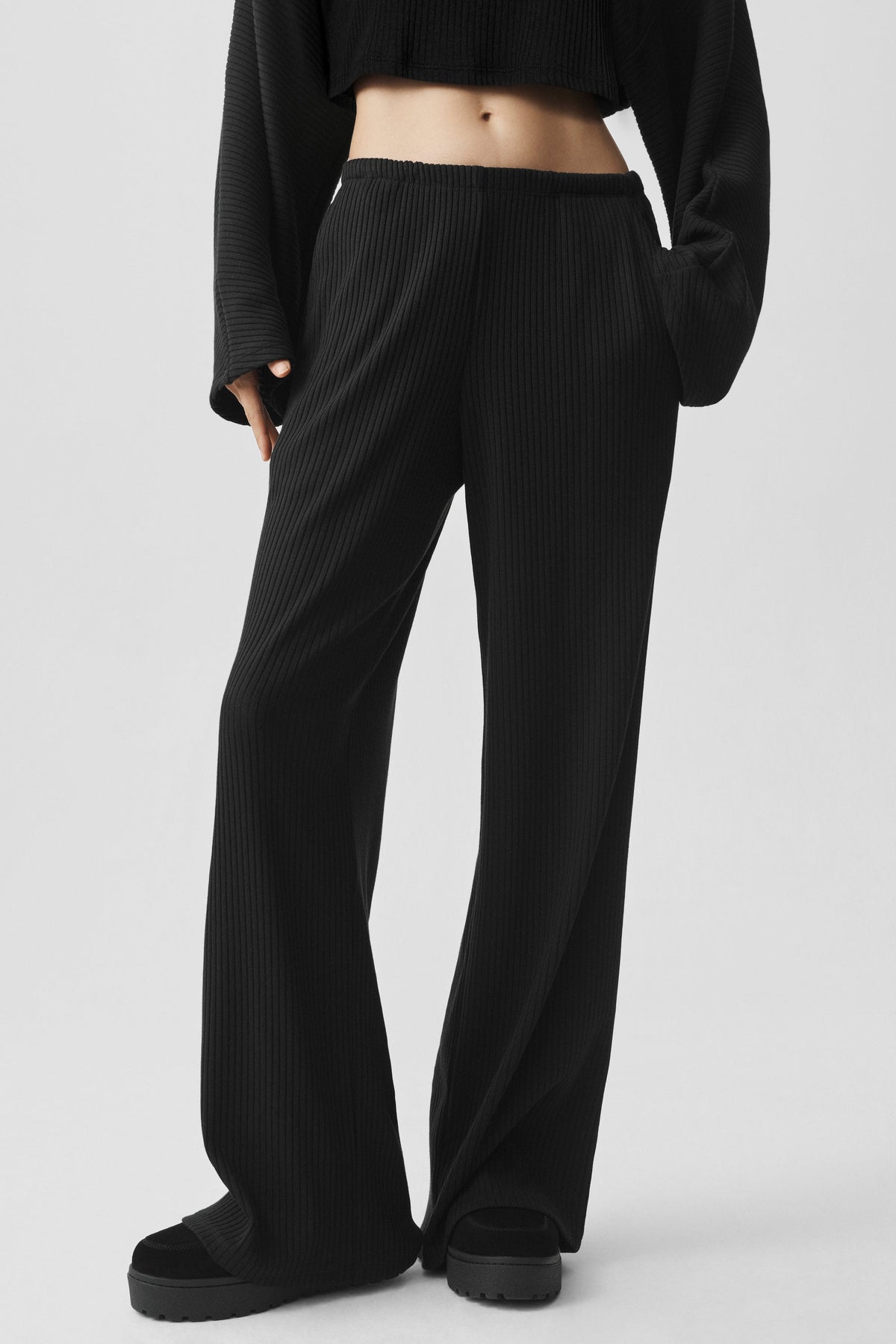 Pantalon taille mi-haute Reset côtelé - Noir