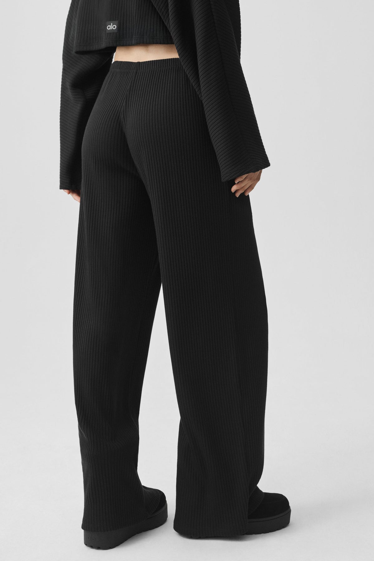 Pantalon taille mi-haute Reset côtelé - Noir